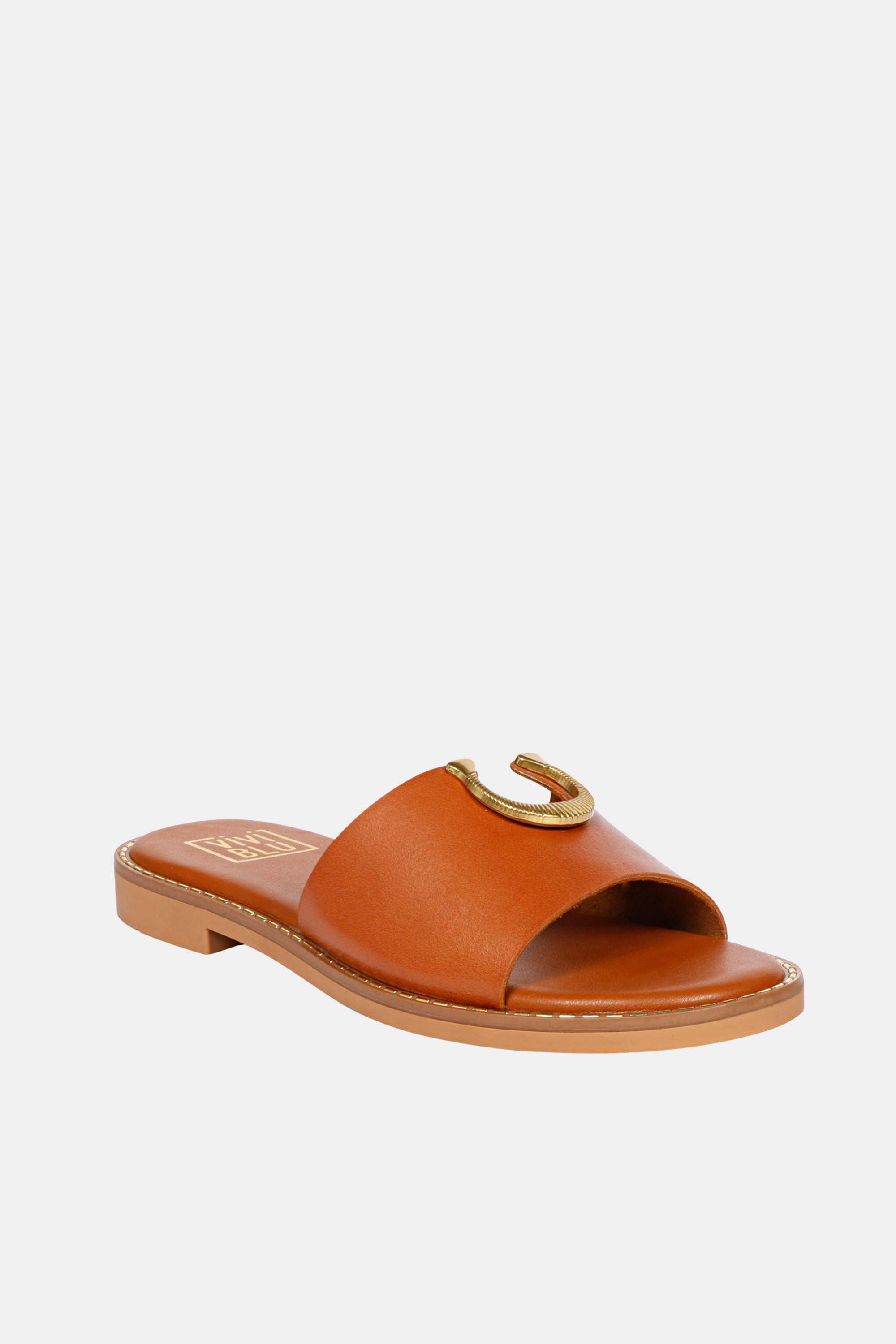 Vivi Blu - Amber Horseshoe Ornament Sandals - Cognac Leather