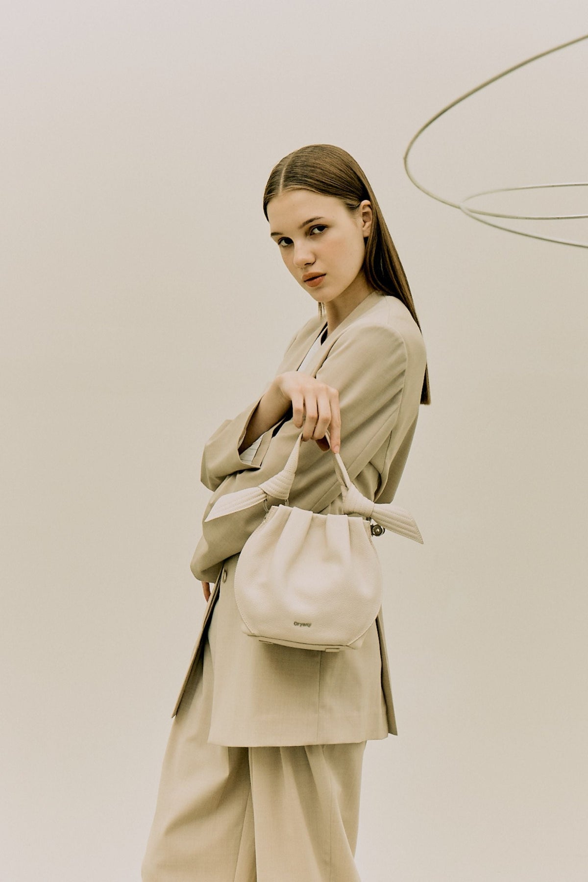Oryany - Selena Bucket Bag - Medium Crossbody - Cream Leather