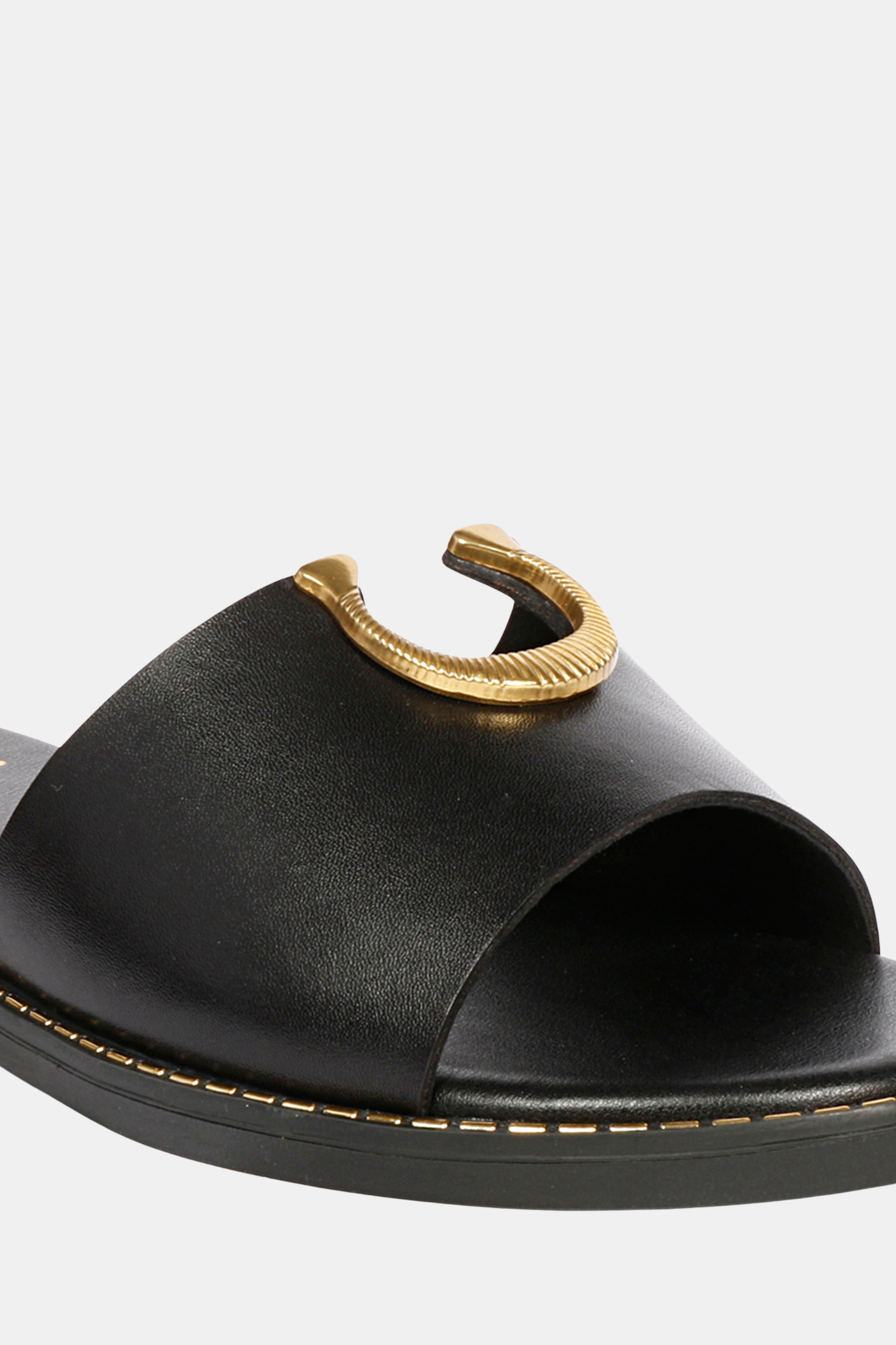 Vivi Blu - Amber Horseshoe Ornament Sandals - Black Leather