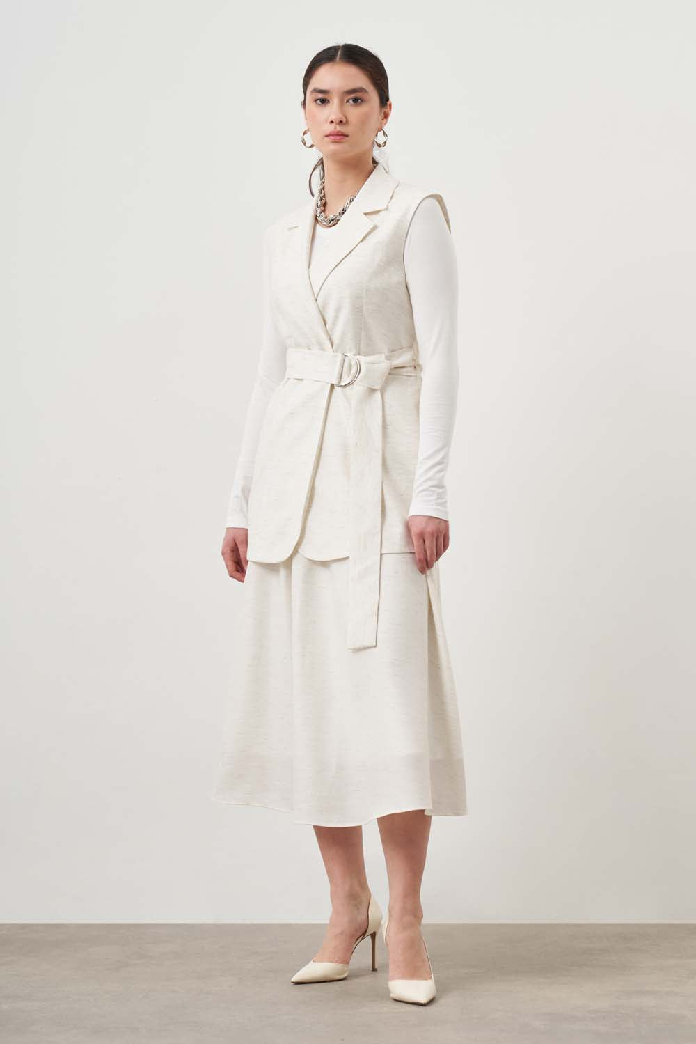 Mizalle Midi Skirt Ecru Apparel