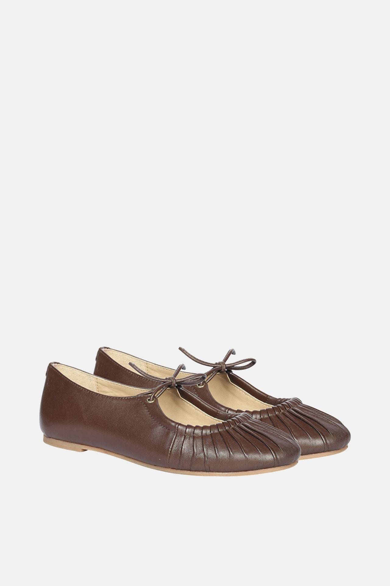 Jelavu - Ellie Ruched Lace-up Ballerina - Chocolate Leather