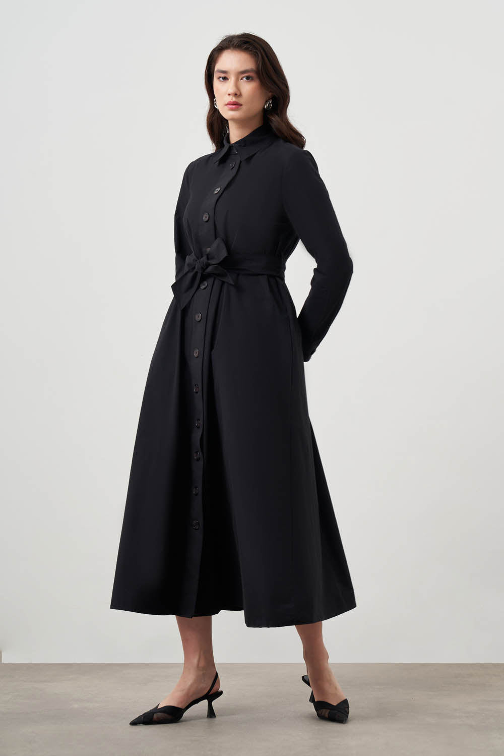 Mizalle Button Up Belted Dress Black