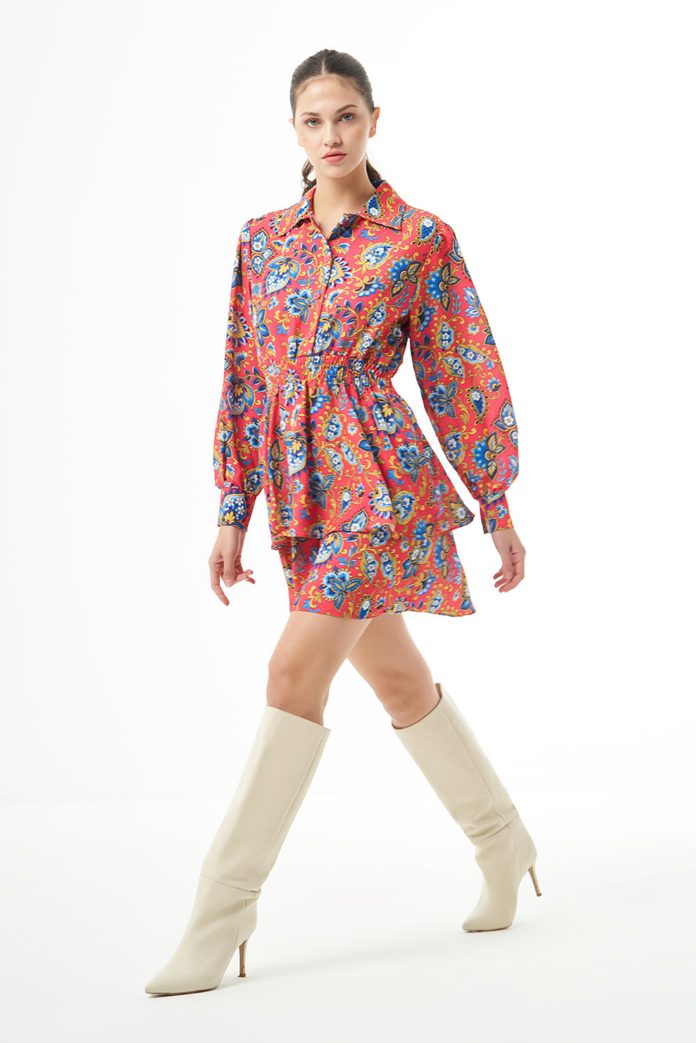 Mizalle Long Sleeve Flowy Mini Dress