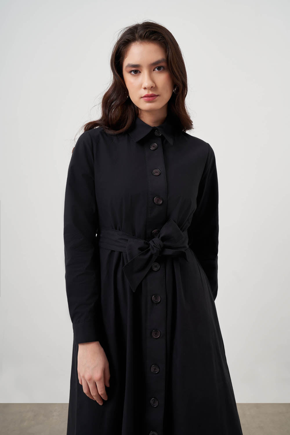 Mizalle Button Up Belted Dress Black