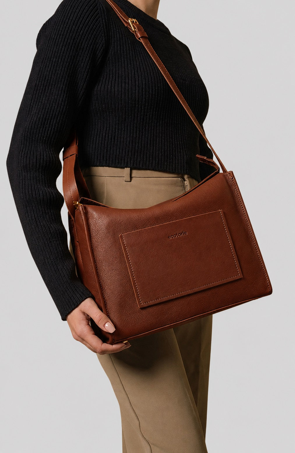 Ecotorie Eleanor Leather Crossbody Bag-Cognac