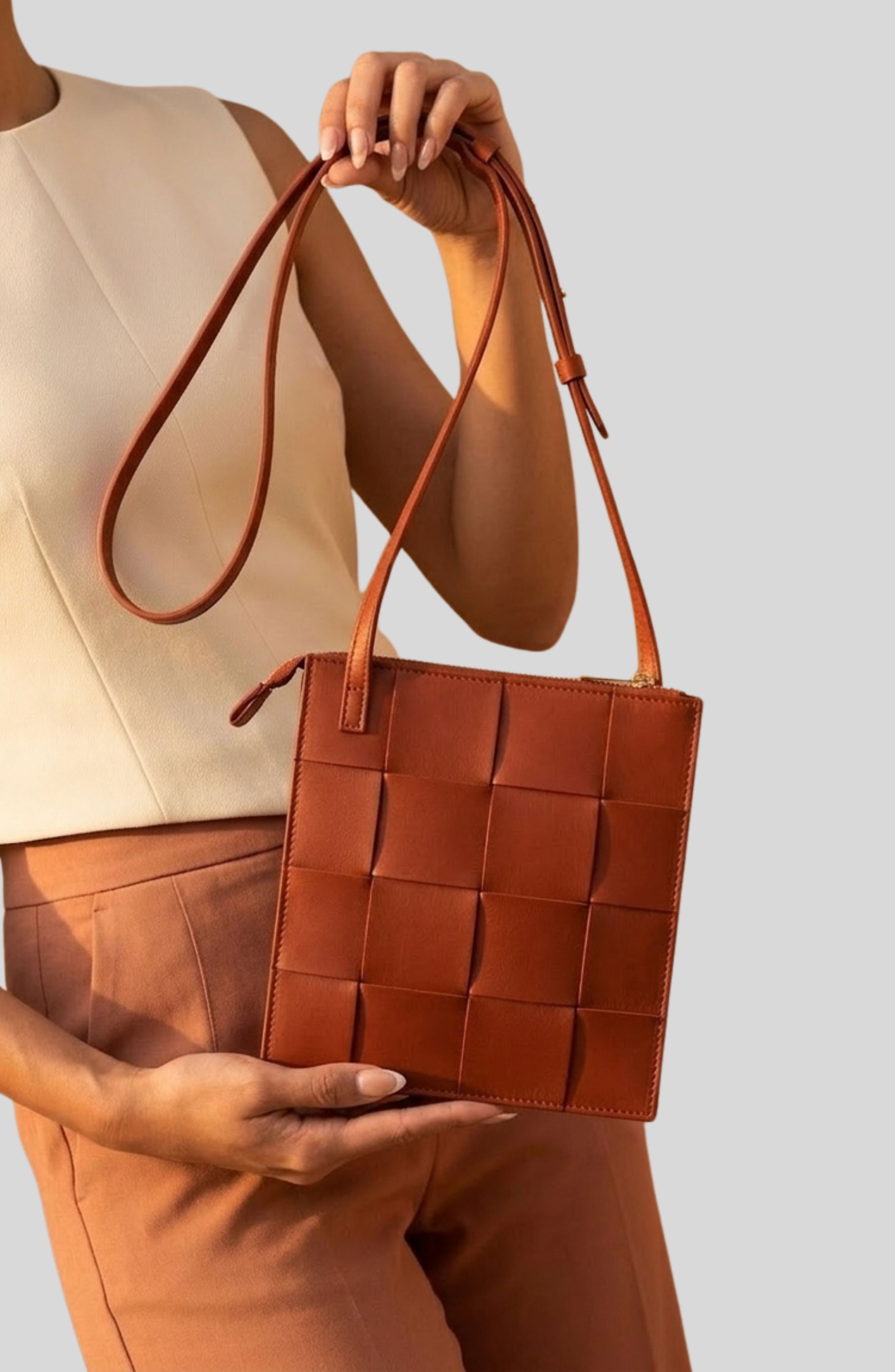 Ecotorie - Polly Cognac Woven Crossbody Bag