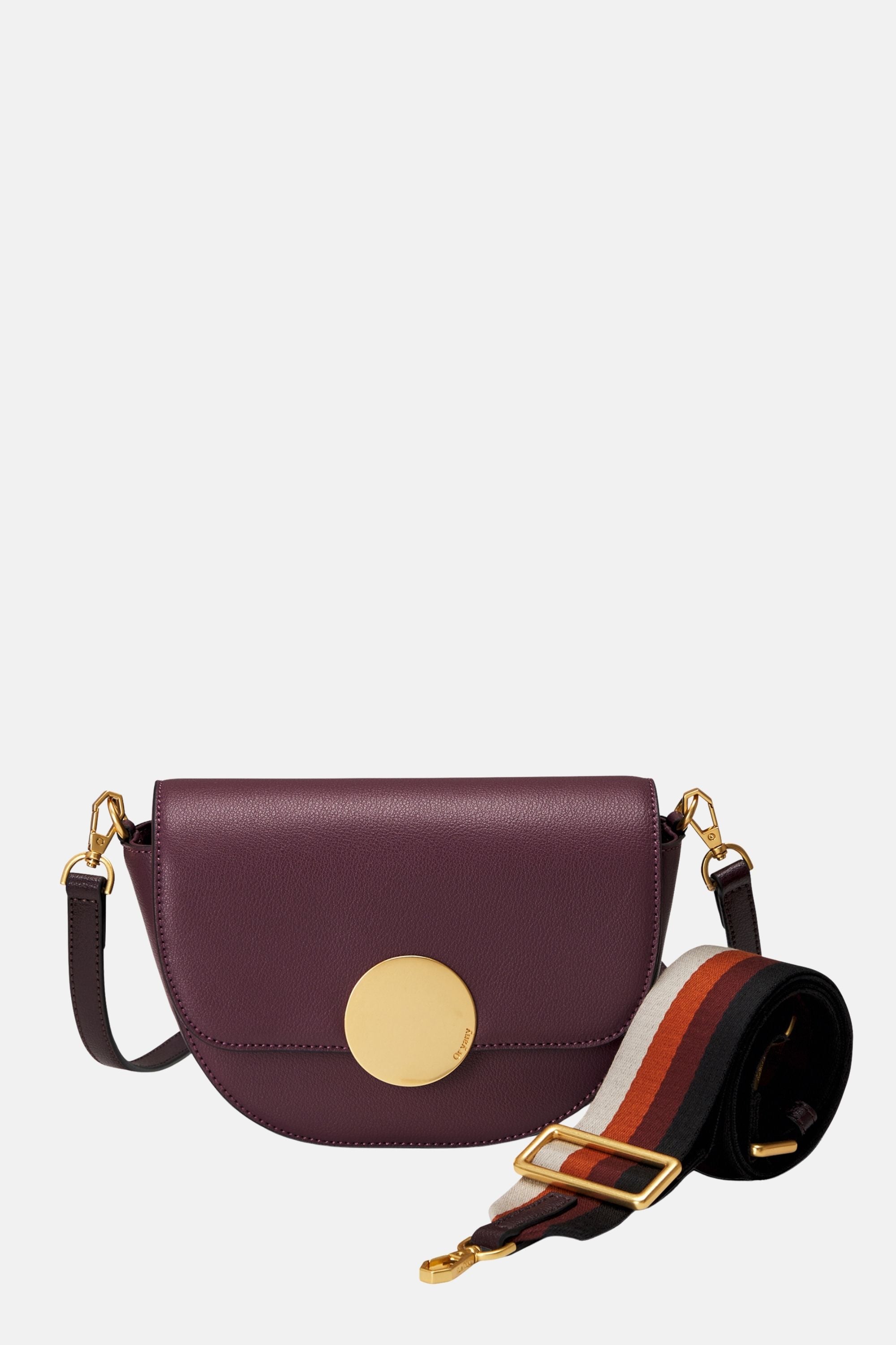 Oryany - Lottie Saddle Crossbody Small Handbags - Eggplant Leather