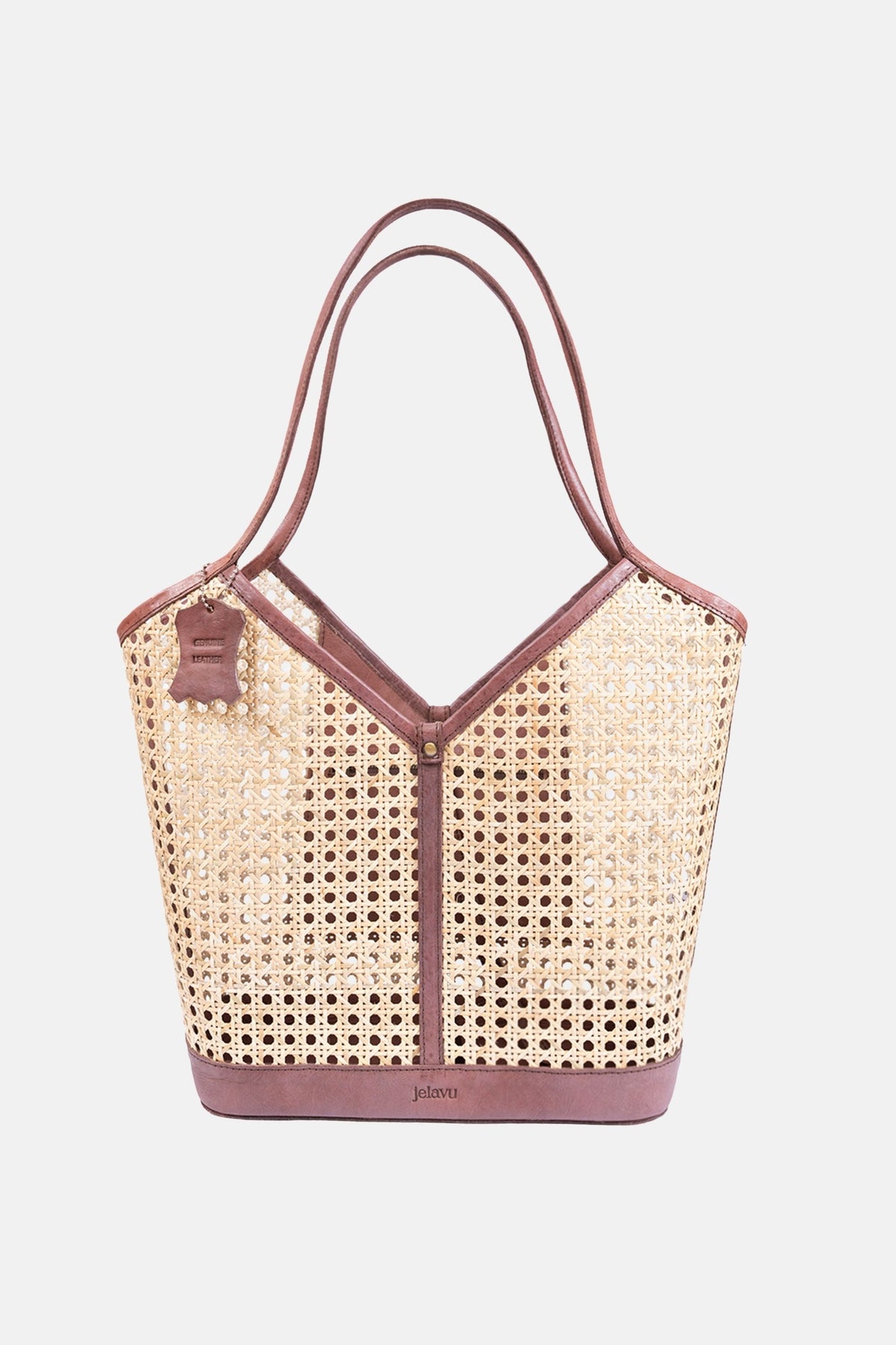 Ophelia Cane Large Tote Bag - Chocolate Leather Trim