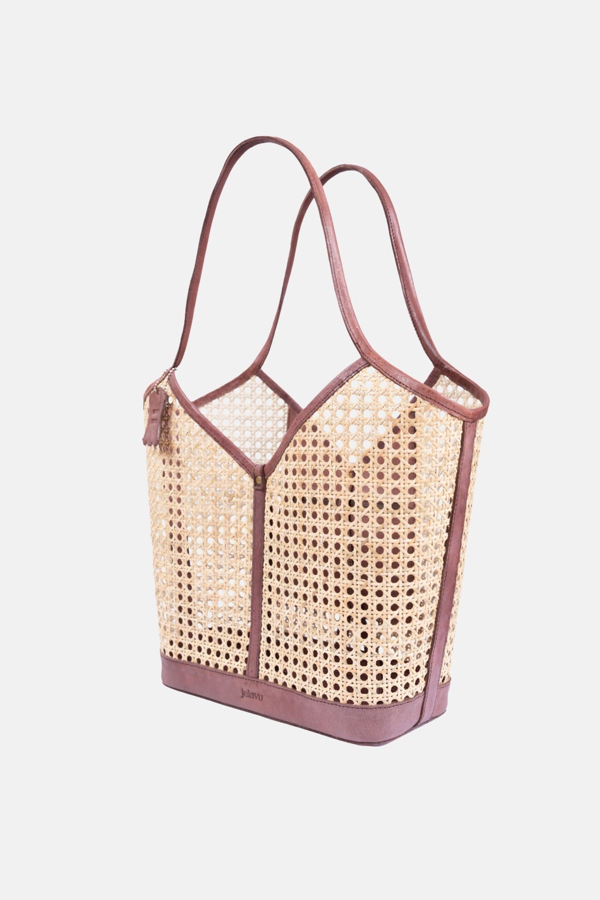 Ophelia Cane Large Tote Bag - Chocolate Leather Trim