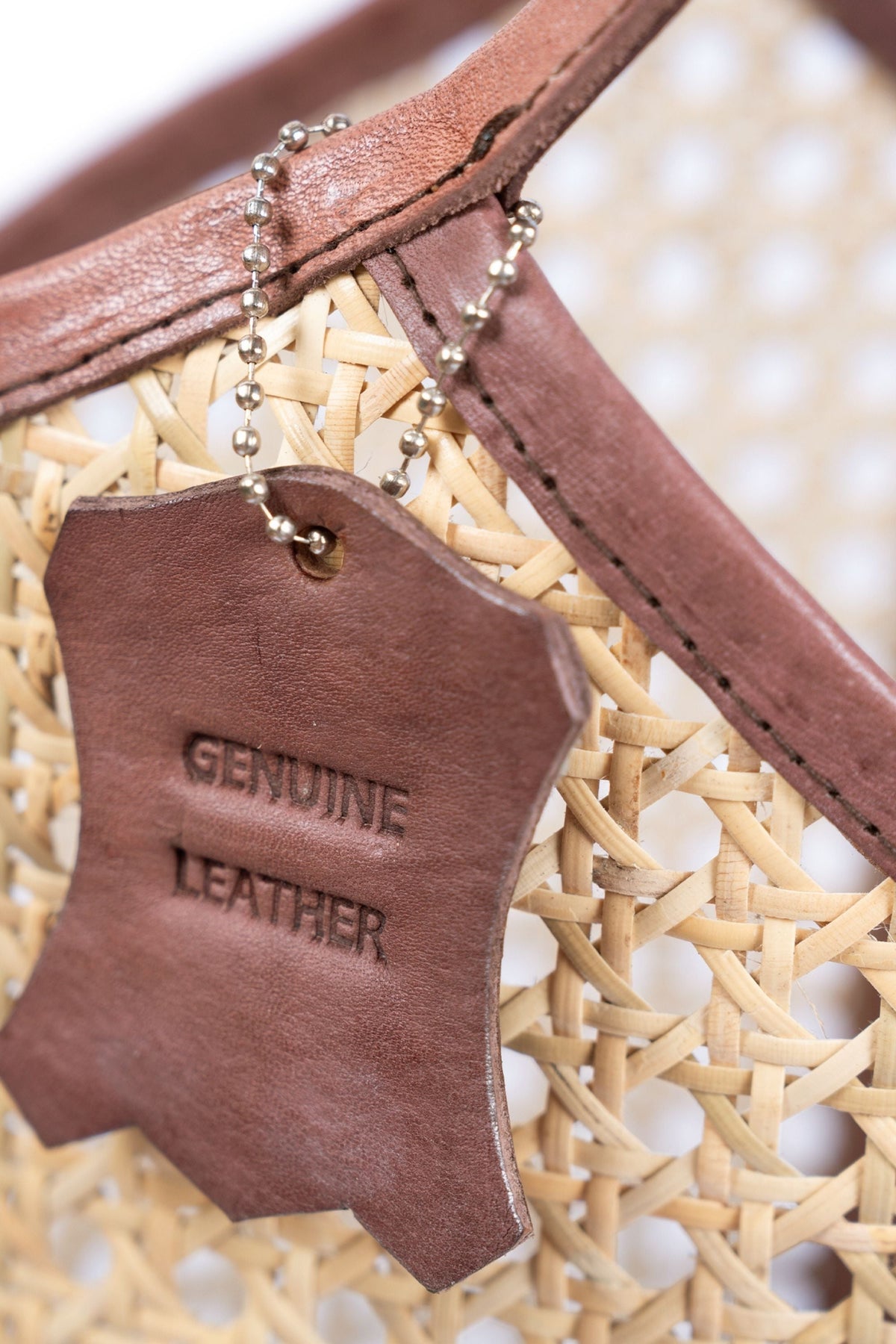 Ophelia Cane Large Tote Bag - Chocolate Leather Trim