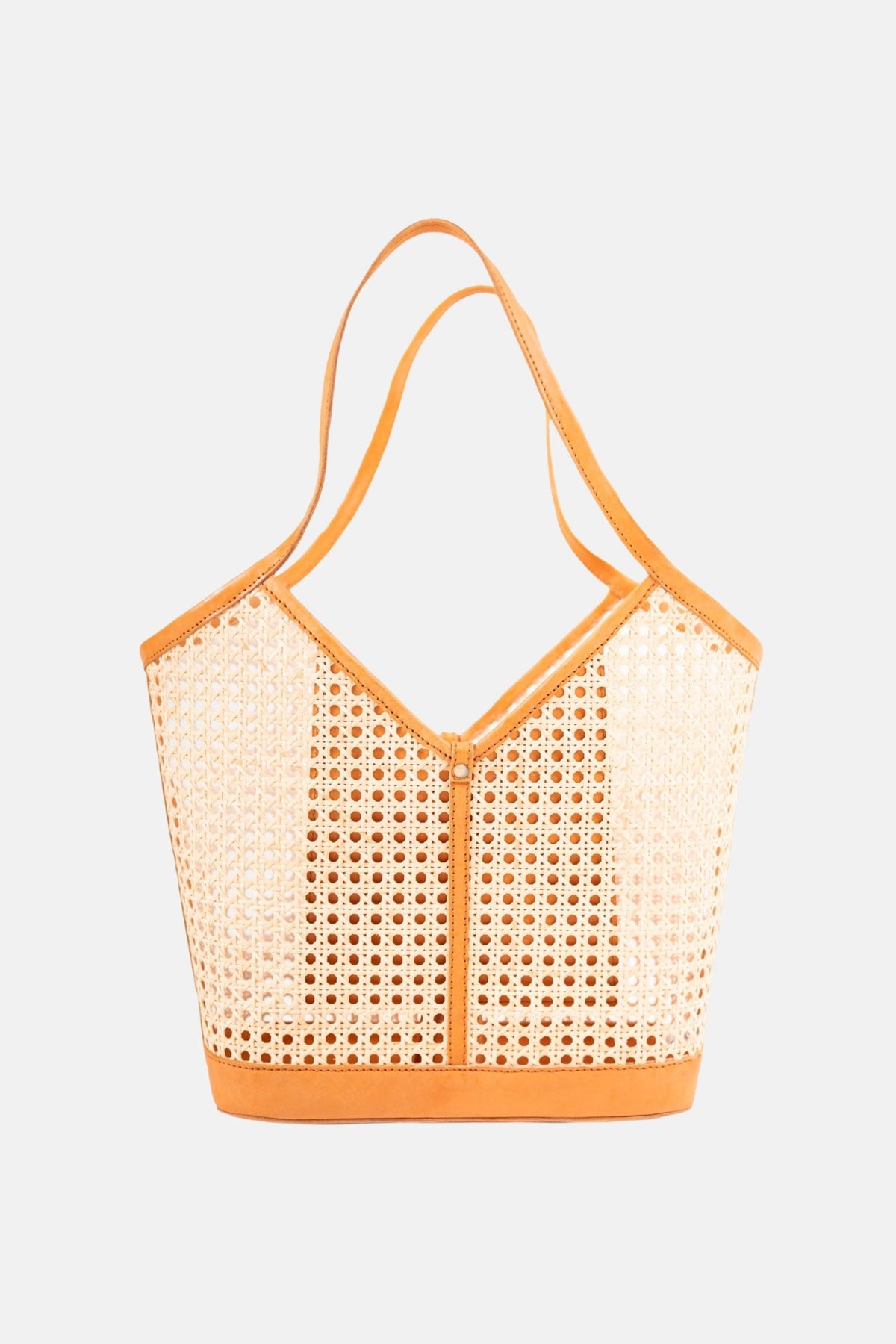 Ophelia Cane Large Tote Bag - Tan Leather Trim