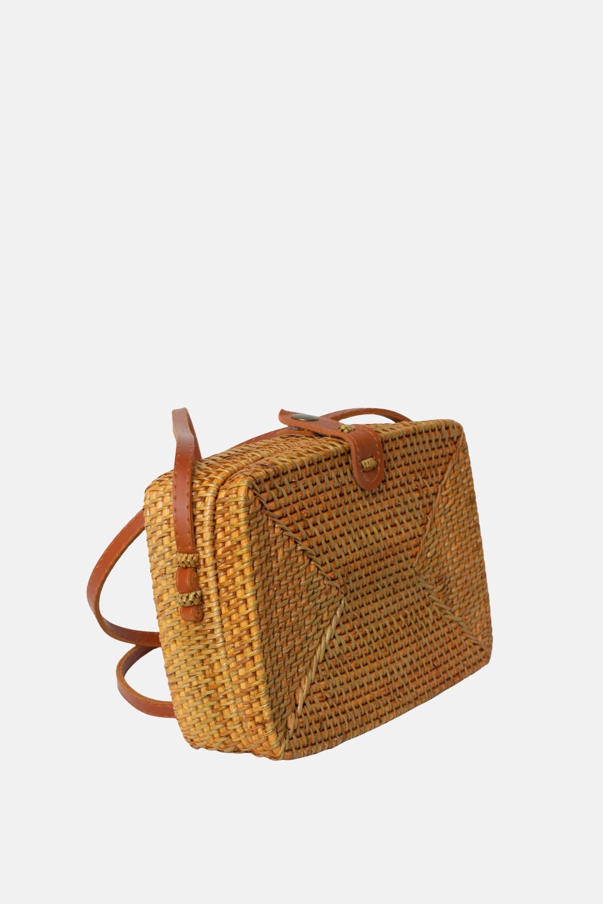 Rae Rattan Small Crossbody Bag - Tan