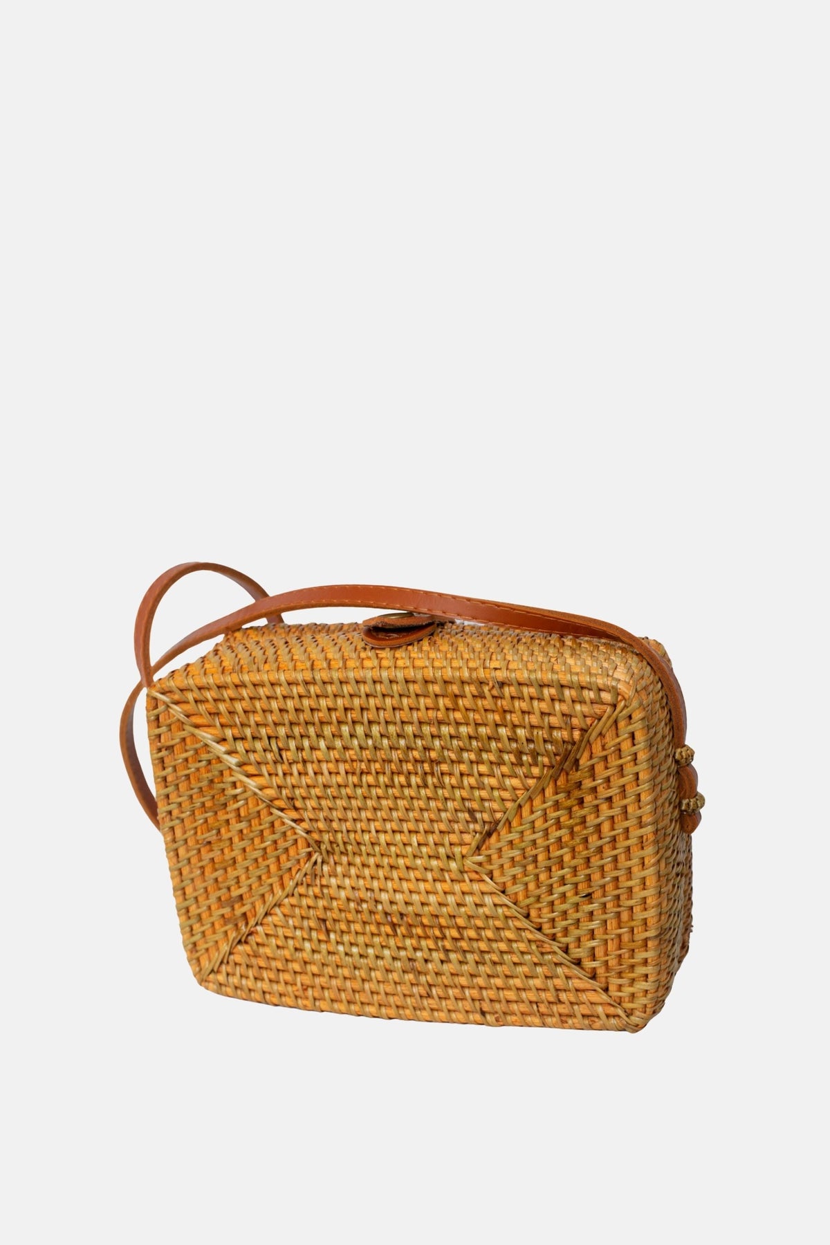 Rae Rattan Small Crossbody Bag - Tan