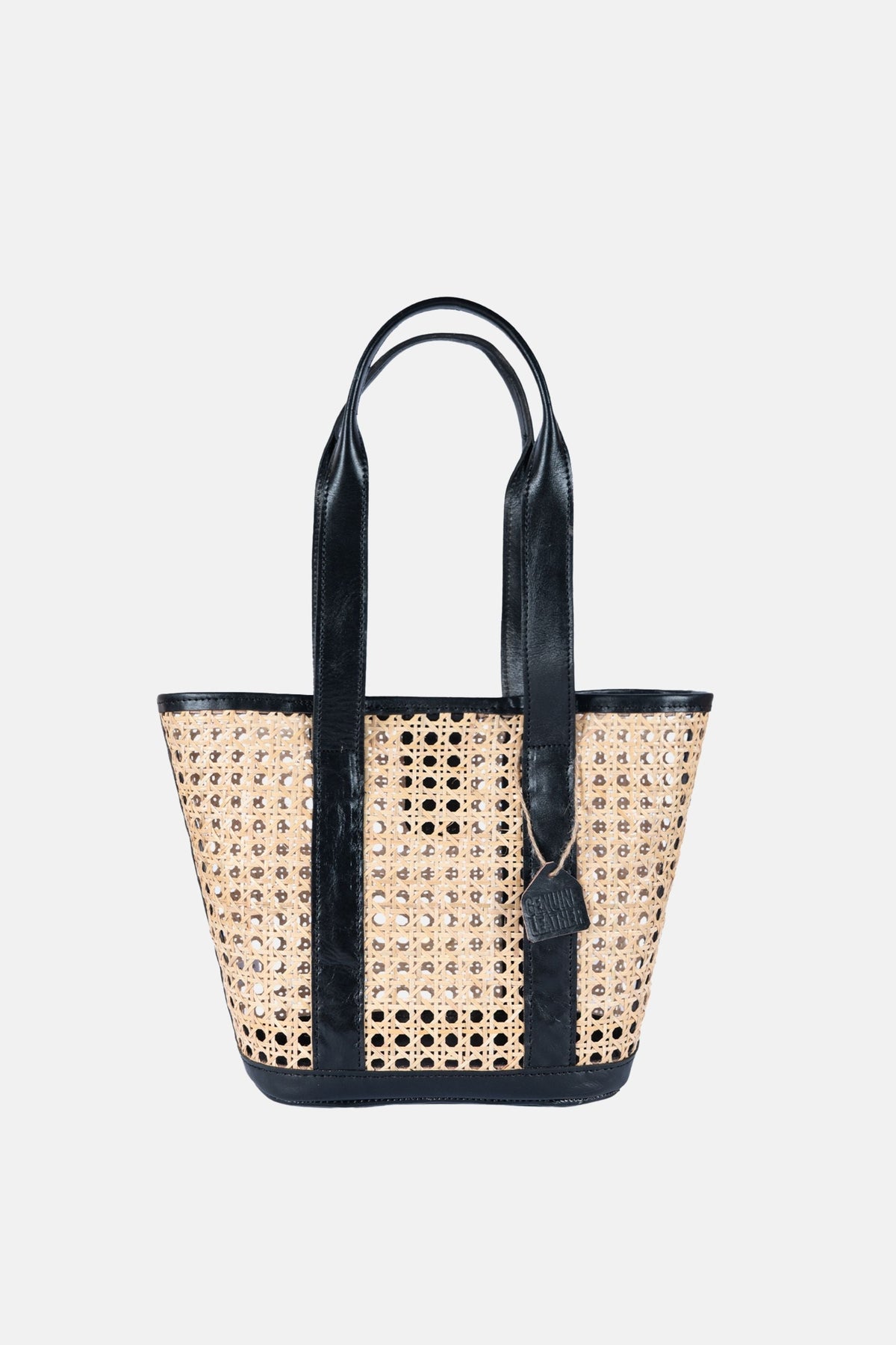 Sandi Rattan Top Handle Satchel - Black Leather