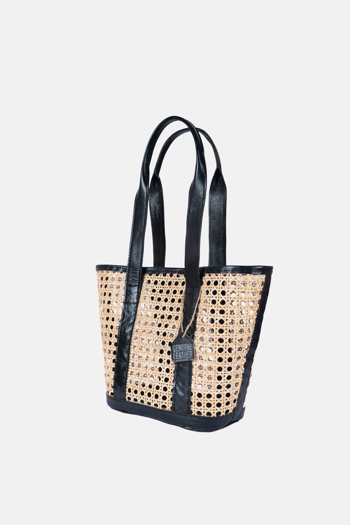 Sandi Rattan Top Handle Satchel - Black Leather