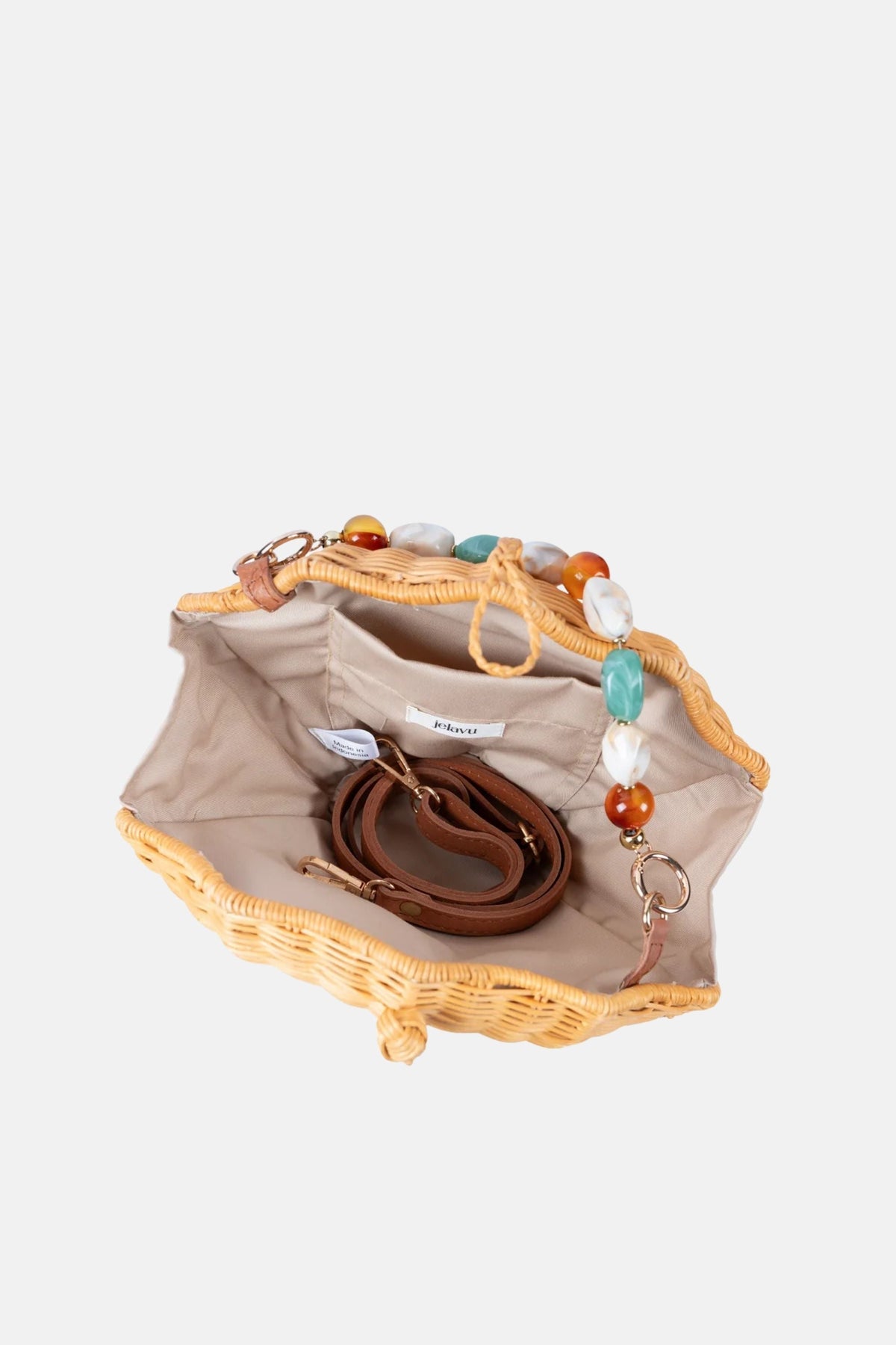 Shelly Gems Beaded Top Handle Satchel Rattan Crossbody Bag