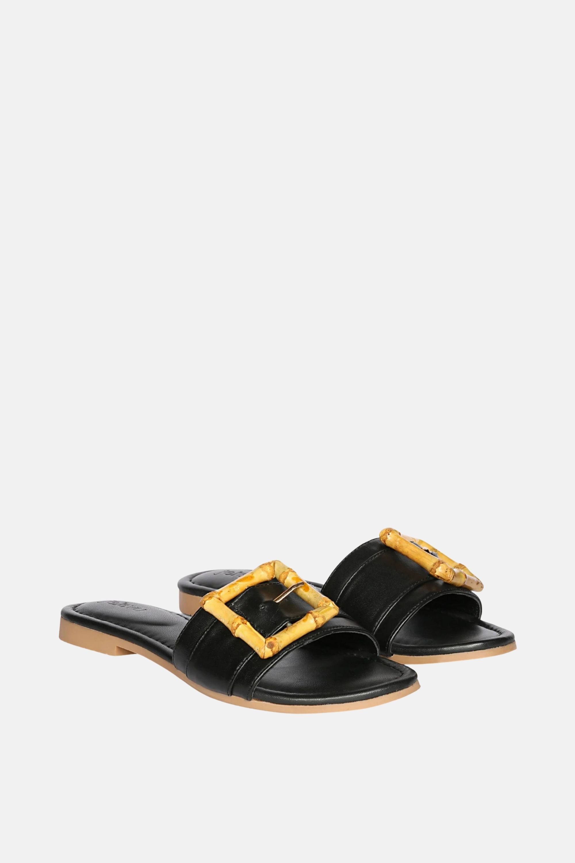 Jelavu - Amsterdam Bamboo Buckle Sandals - Black Leather