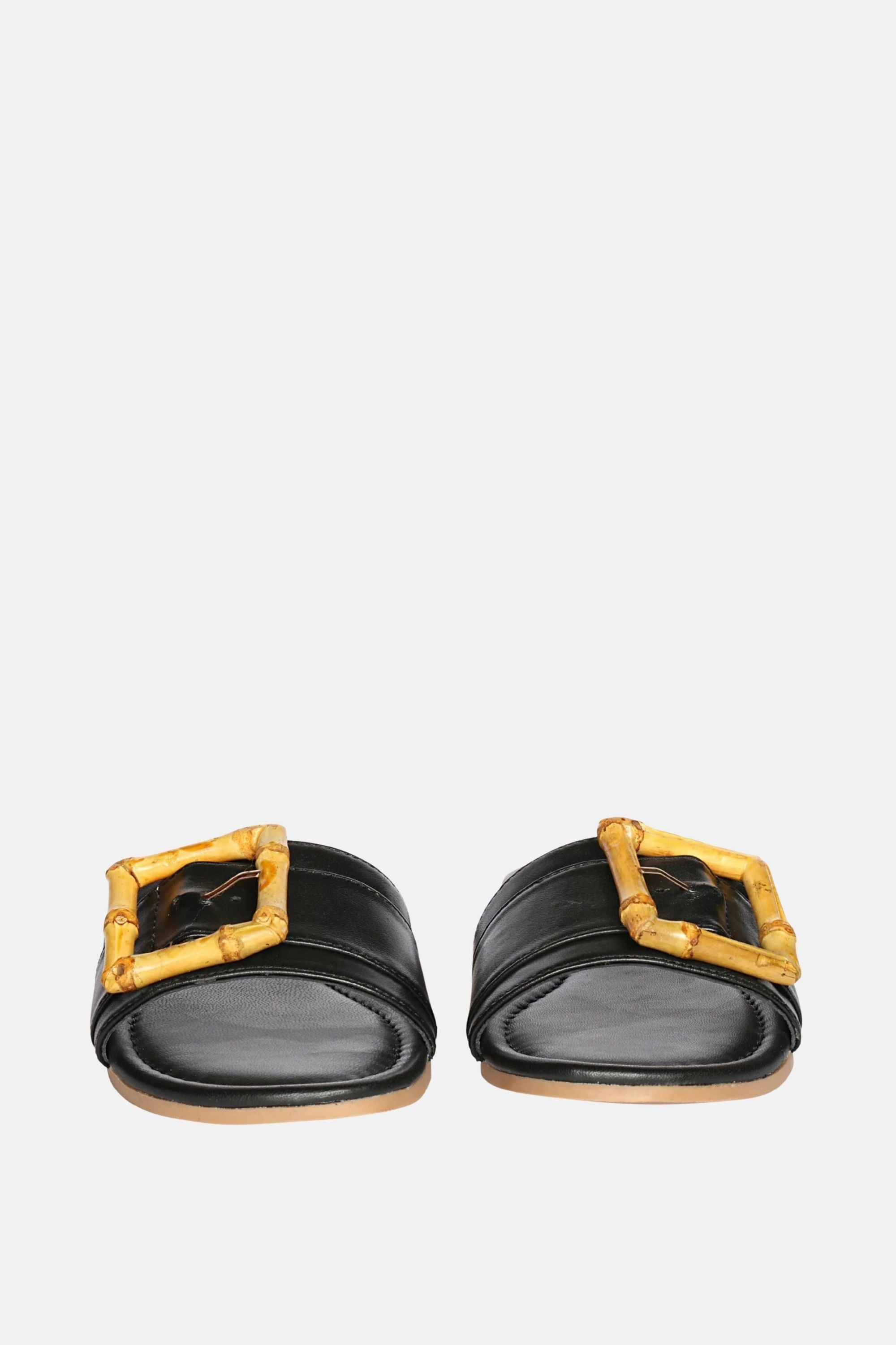 Jelavu - Amsterdam Bamboo Buckle Sandals - Black Leather