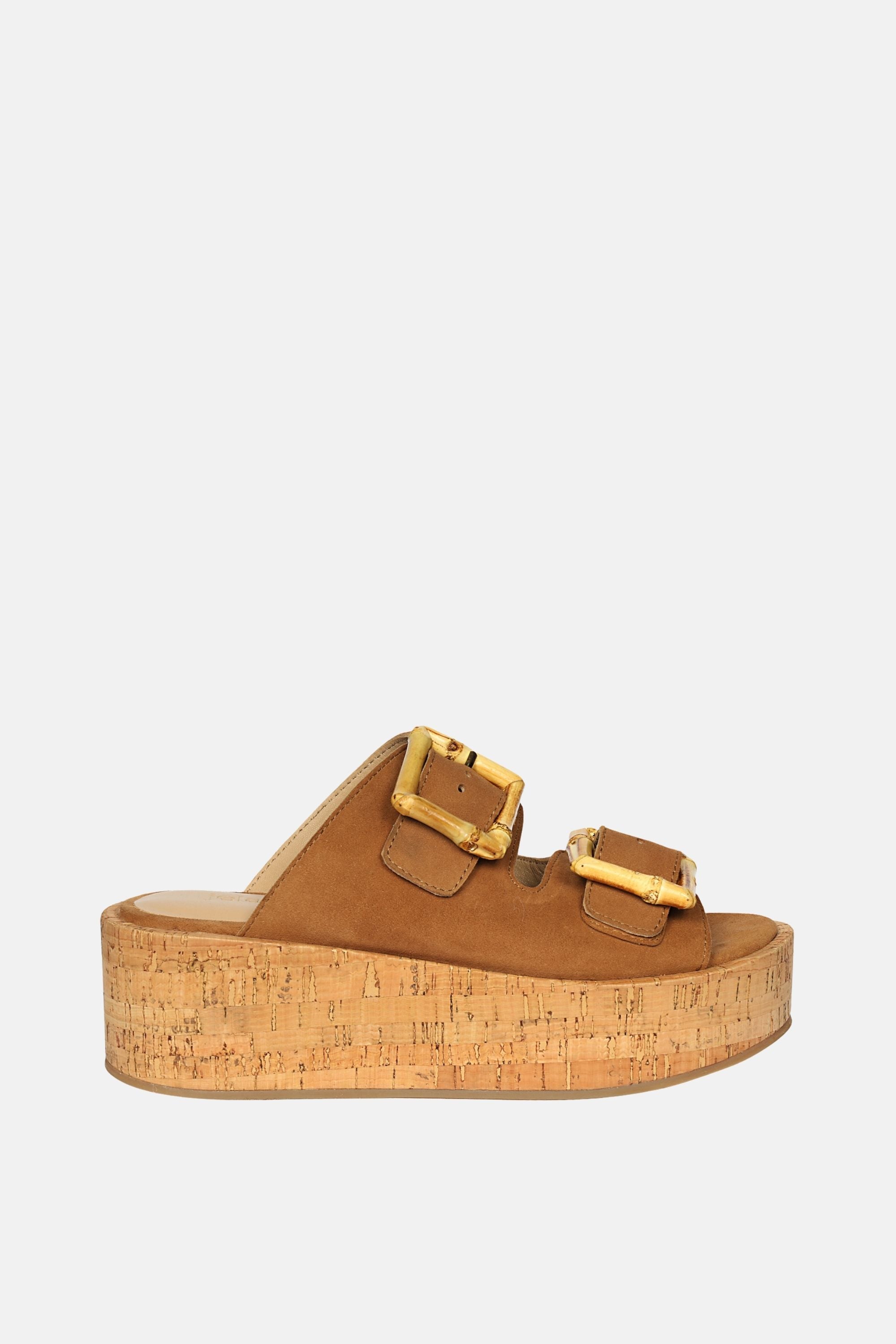 Jelavu - Corkie Platform Sandals with Bamboo Buckle - Cognac Suede