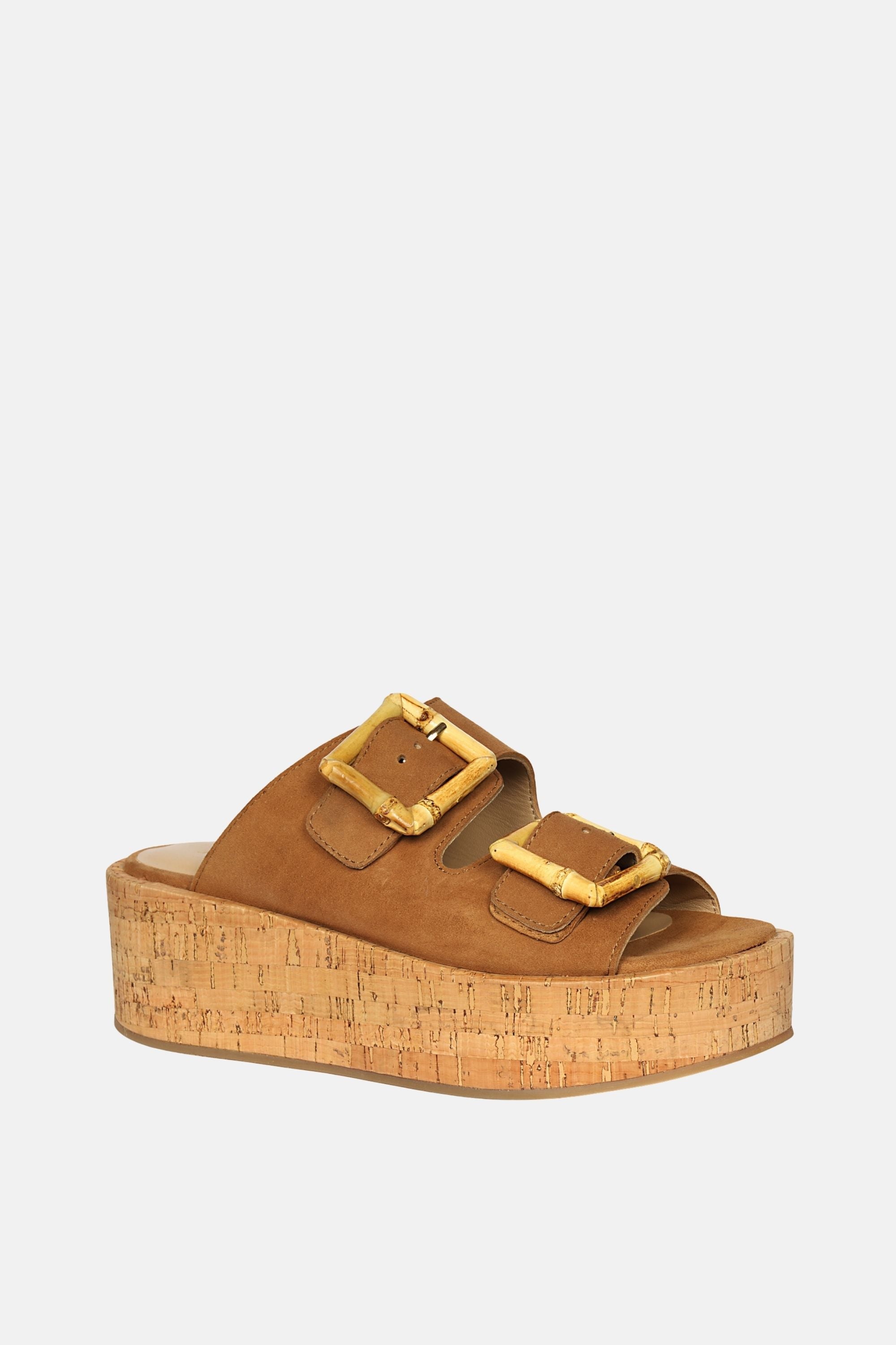 Jelavu - Corkie Platform Sandals with Bamboo Buckle - Cognac Suede