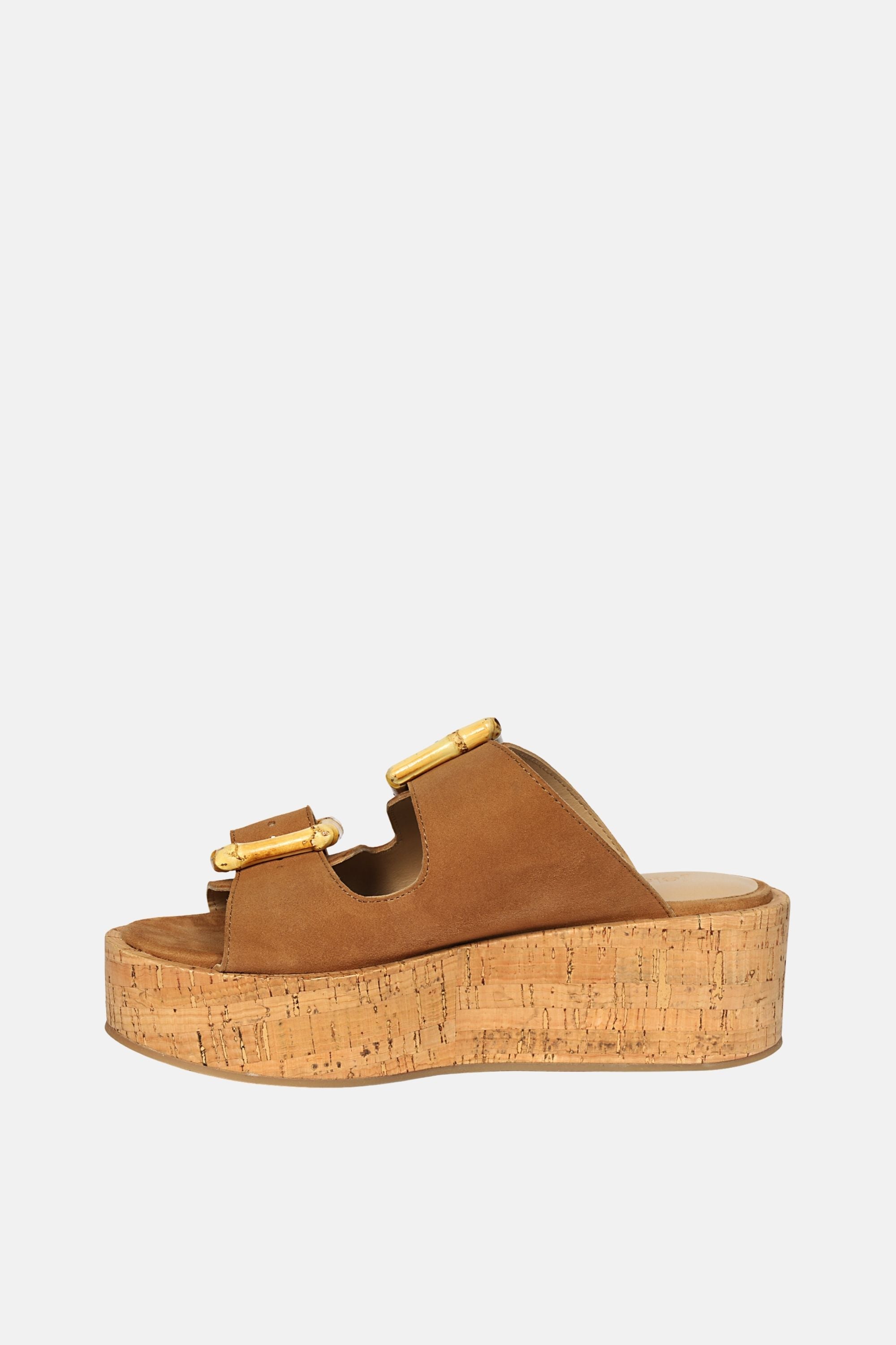 Jelavu - Corkie Platform Sandals with Bamboo Buckle - Cognac Suede