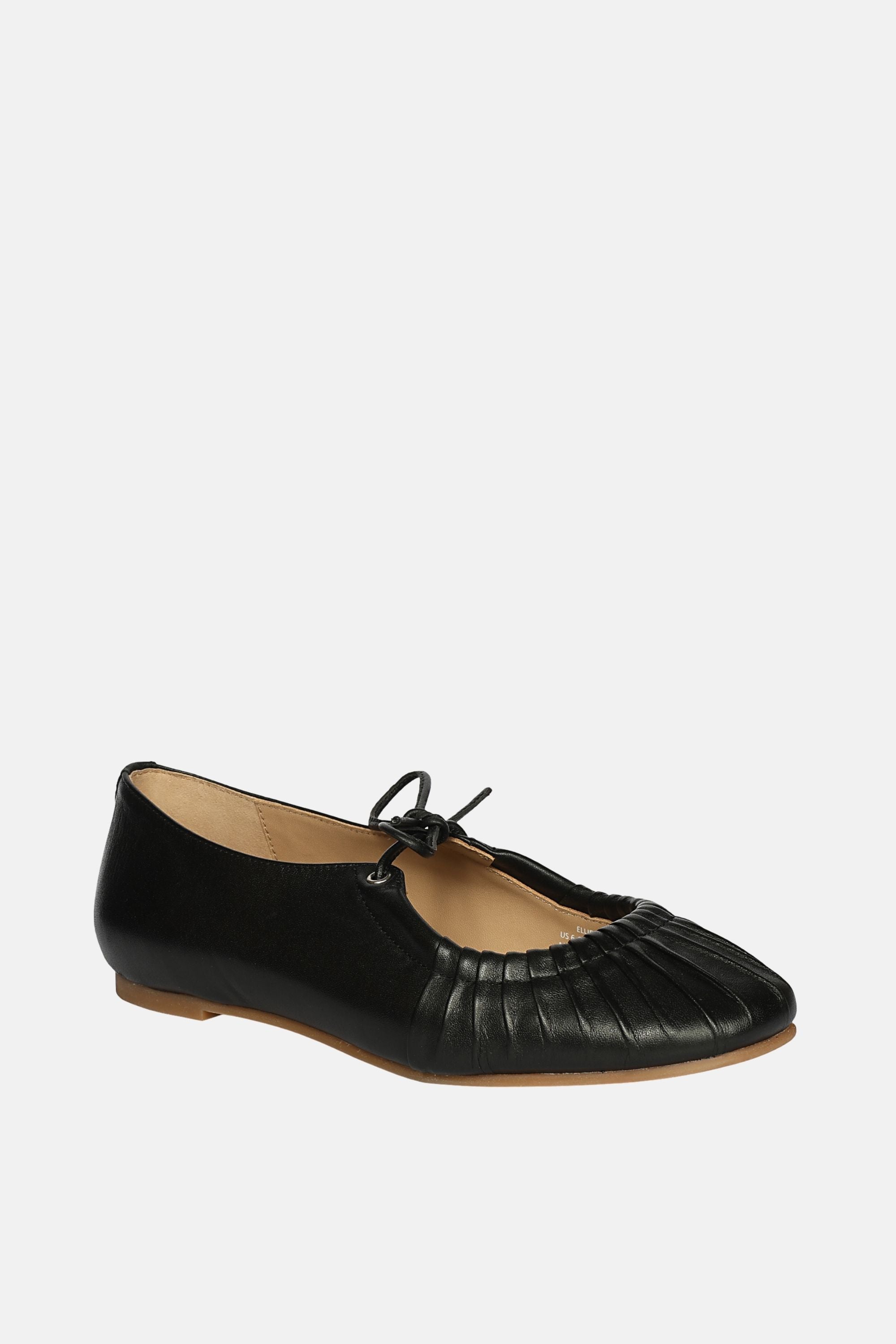 Jelavu - Ellie Ruched Lace-up Ballerina - Black Leather