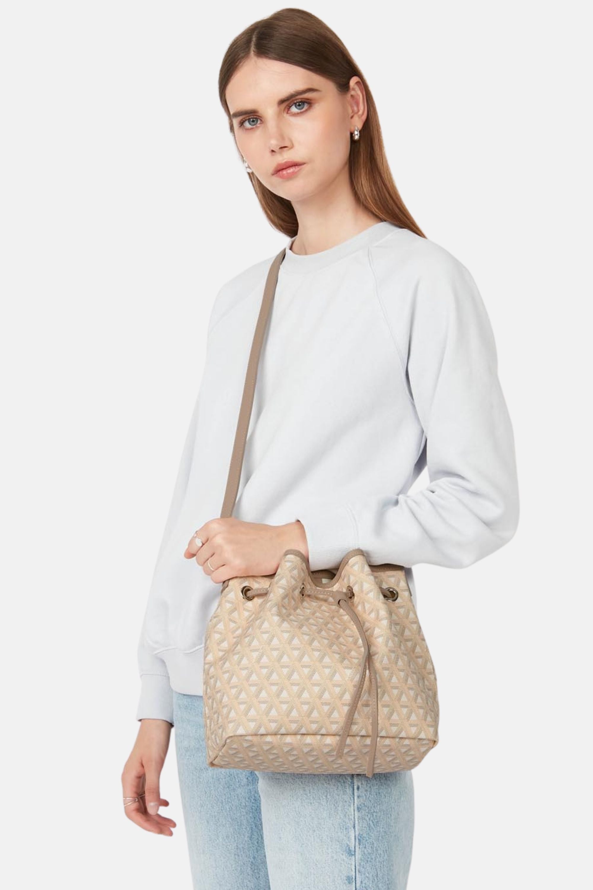 Lancaster Drawstring Bucket Bag Ikon Beige