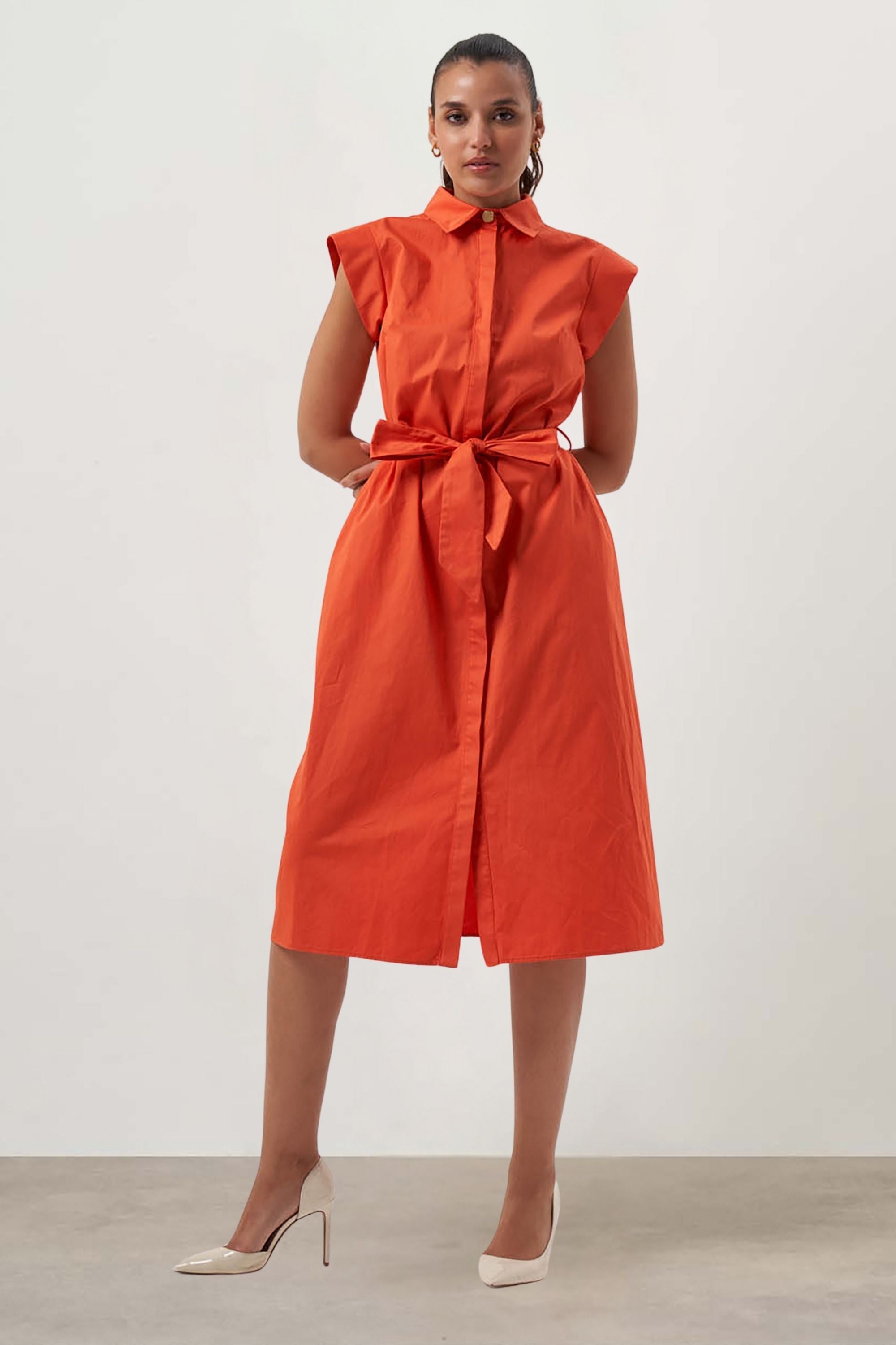 Mizalle Belted Sleevless Midi Pomegranate Flower Dress