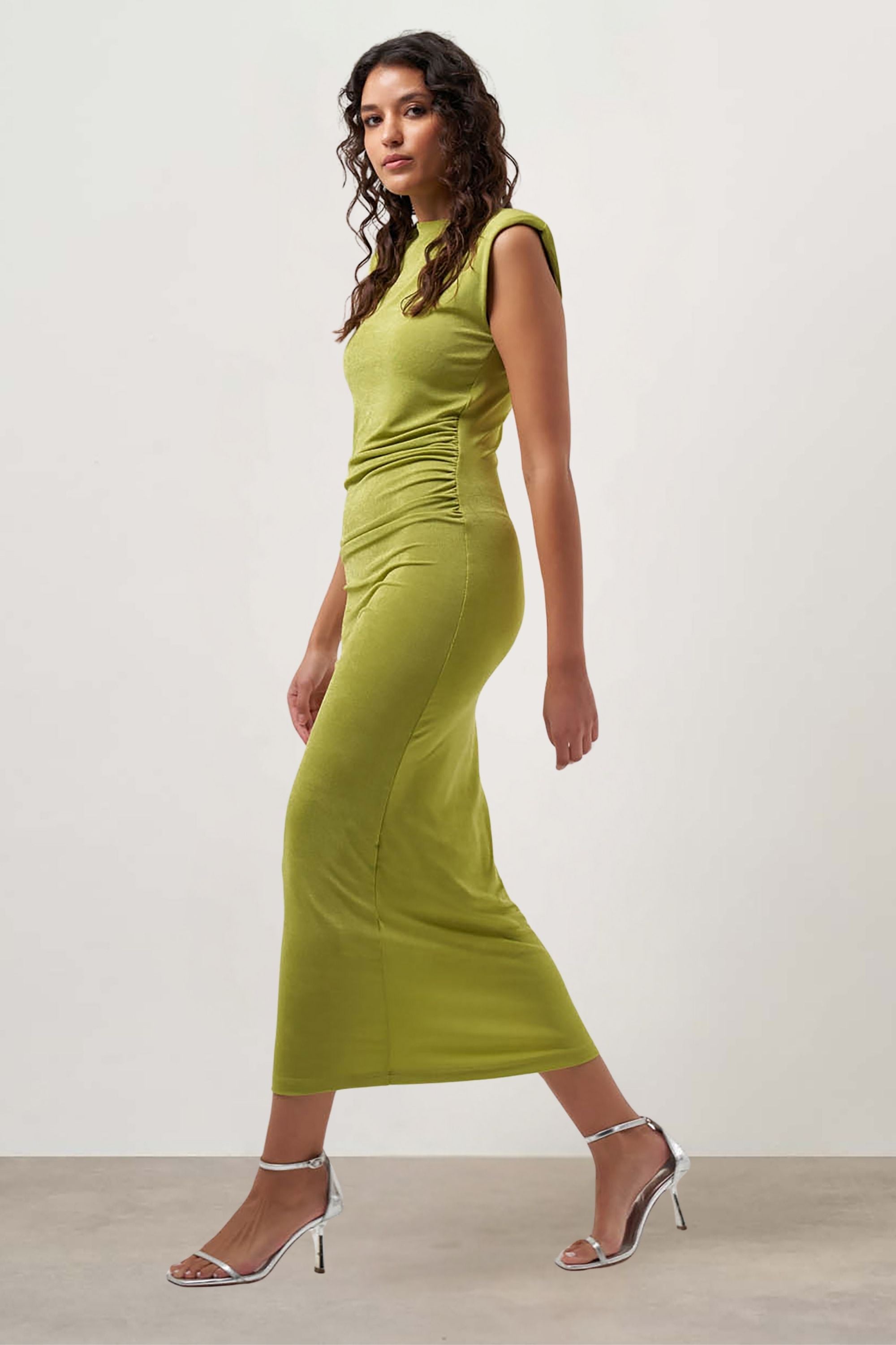 Mizalle Sleeveless Gathered Dress Green
