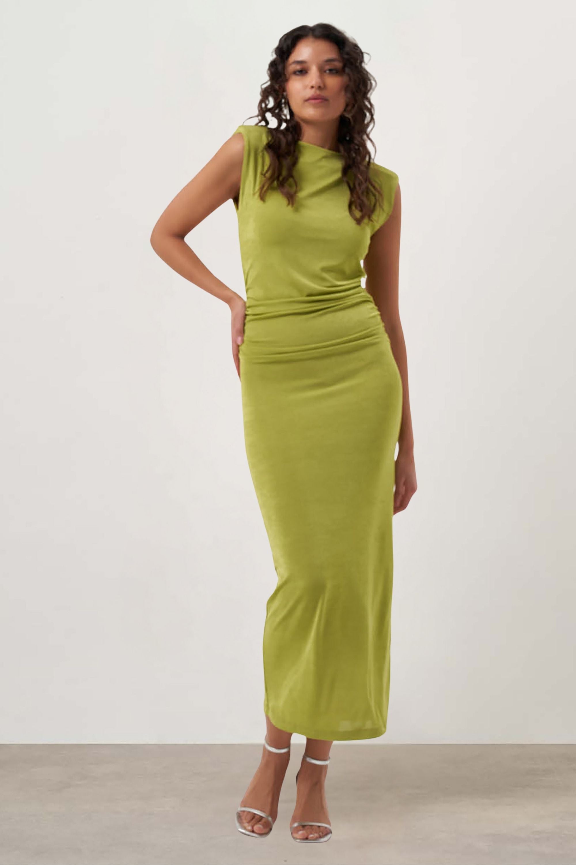 Mizalle Sleeveless Gathered Dress Green