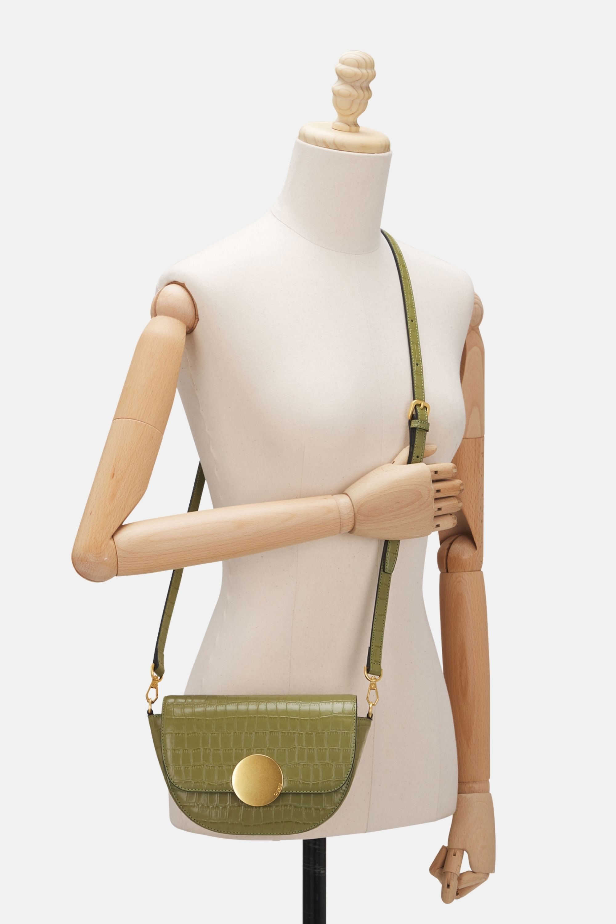 Oryany - Lottie Croco Saddle Crossbody - Small - Leaf Olive Leather