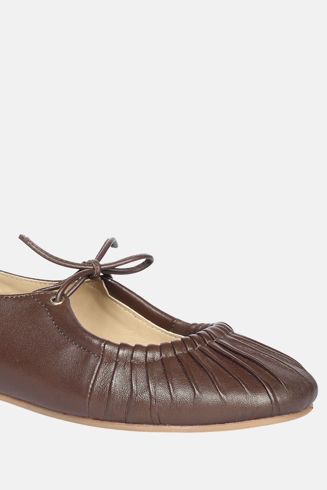 Jelavu - Ellie Ruched Lace-up Ballerina - Chocolate Leather