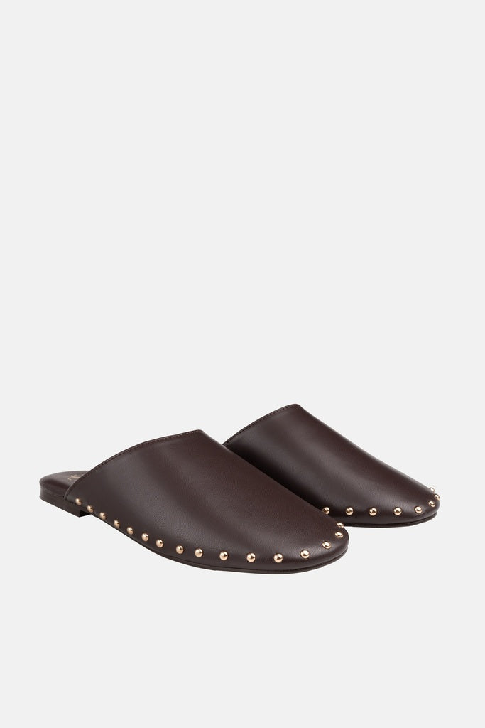 JELAVU Serena Studded Flat Mule in Coffee Brown - image 1