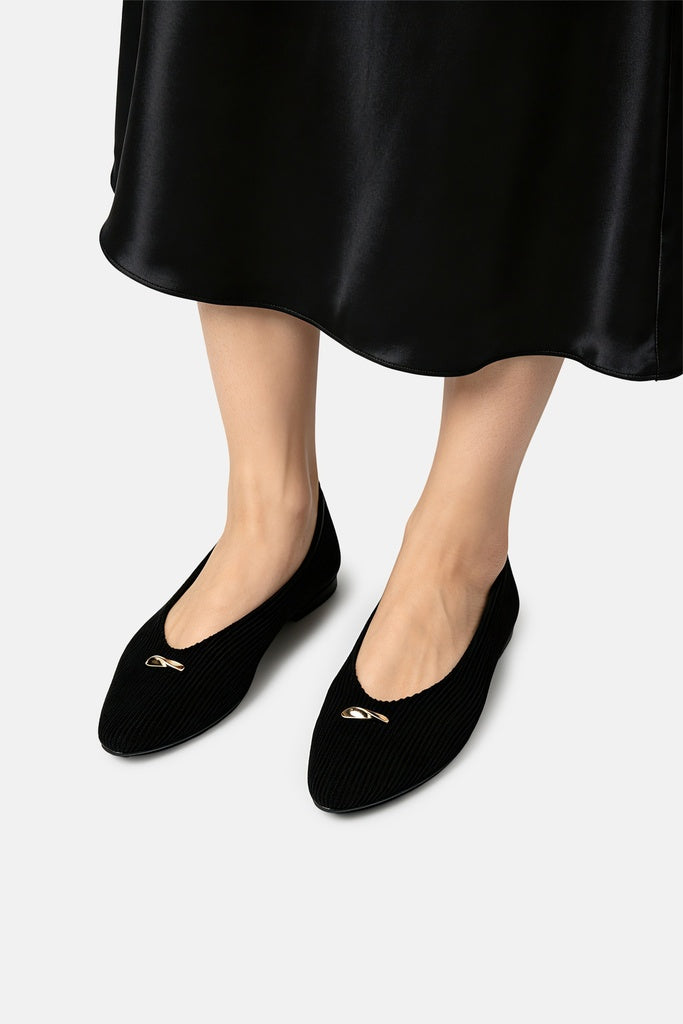JELAVU Nova Corduroy Pointed-Toe Ballet Flat in Black - image 3