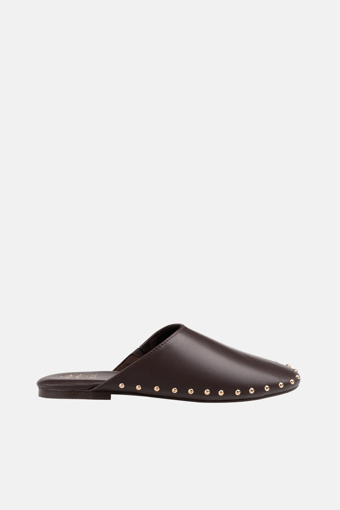 JELAVU Serena Studded Flat Mule in Coffee Brown - image 3