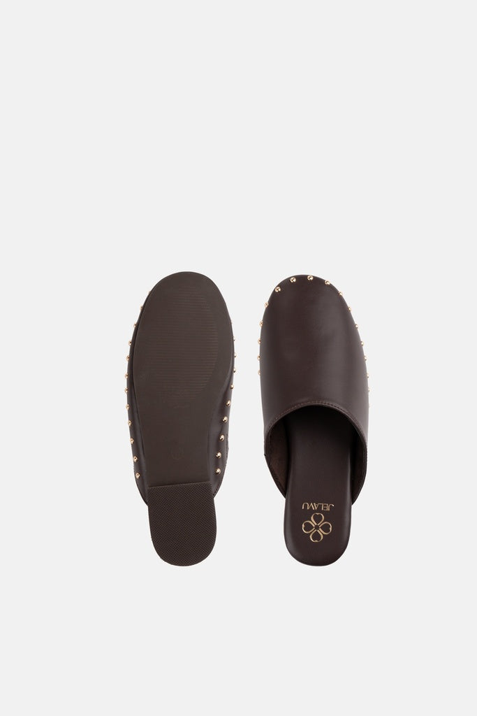 JELAVU Serena Studded Flat Mule in Coffee Brown - image 5