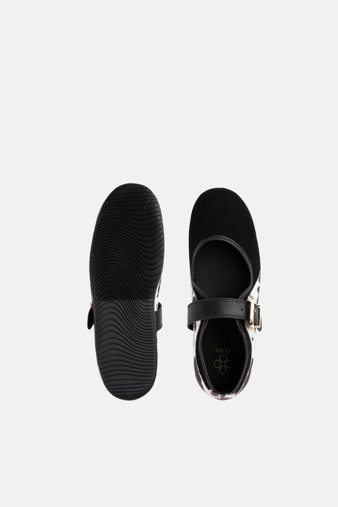 JELAVU Willow Buckle Mary Jane Flat in Black Cow Print - image 1