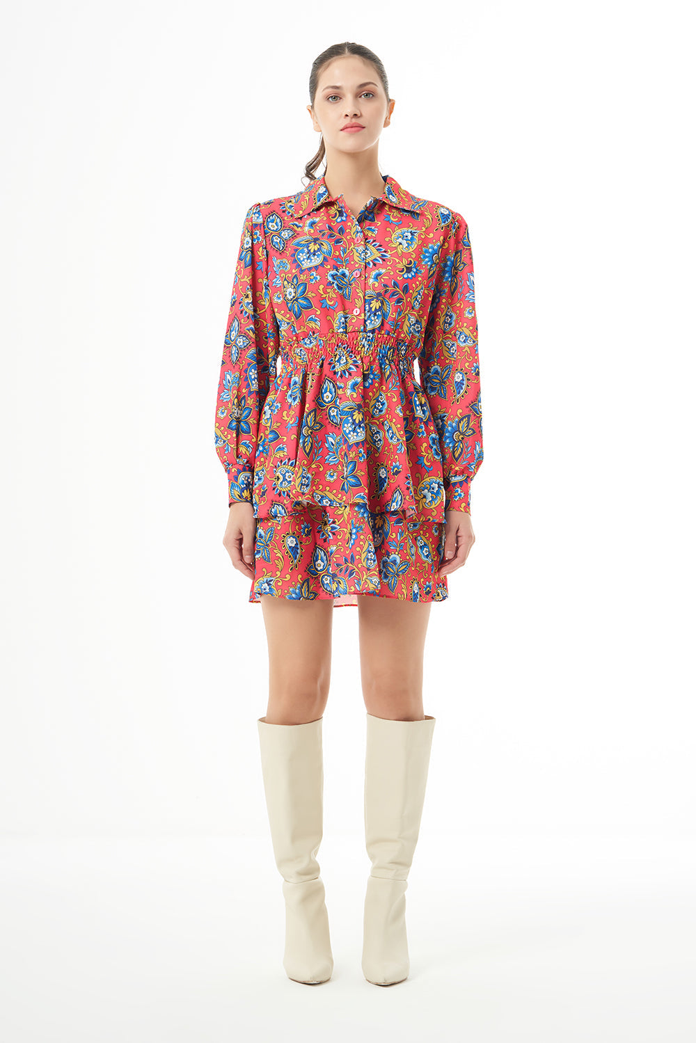 Mizalle Long Sleeve Flowy Mini Dress