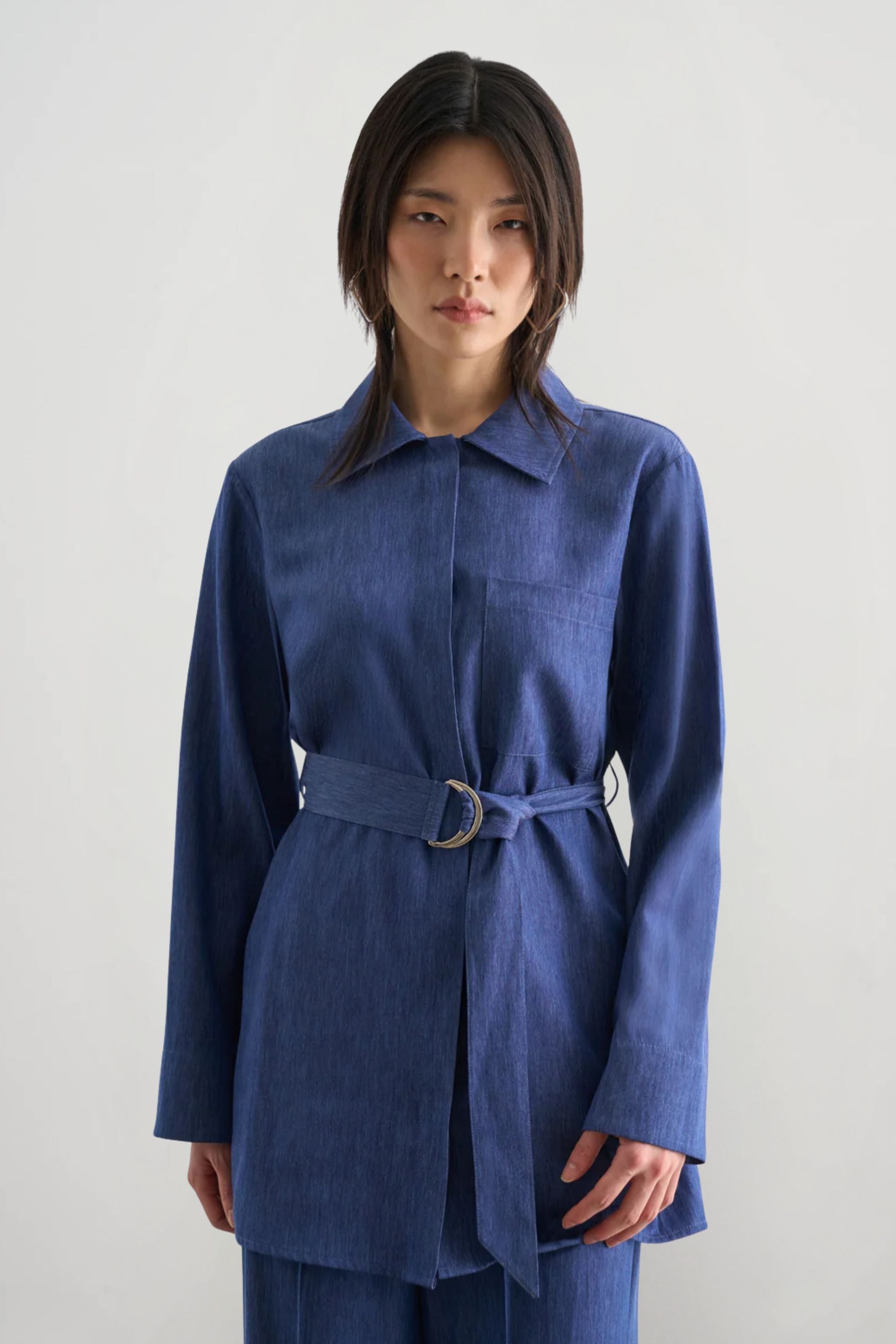 Mizalle Denim Belted Tunic