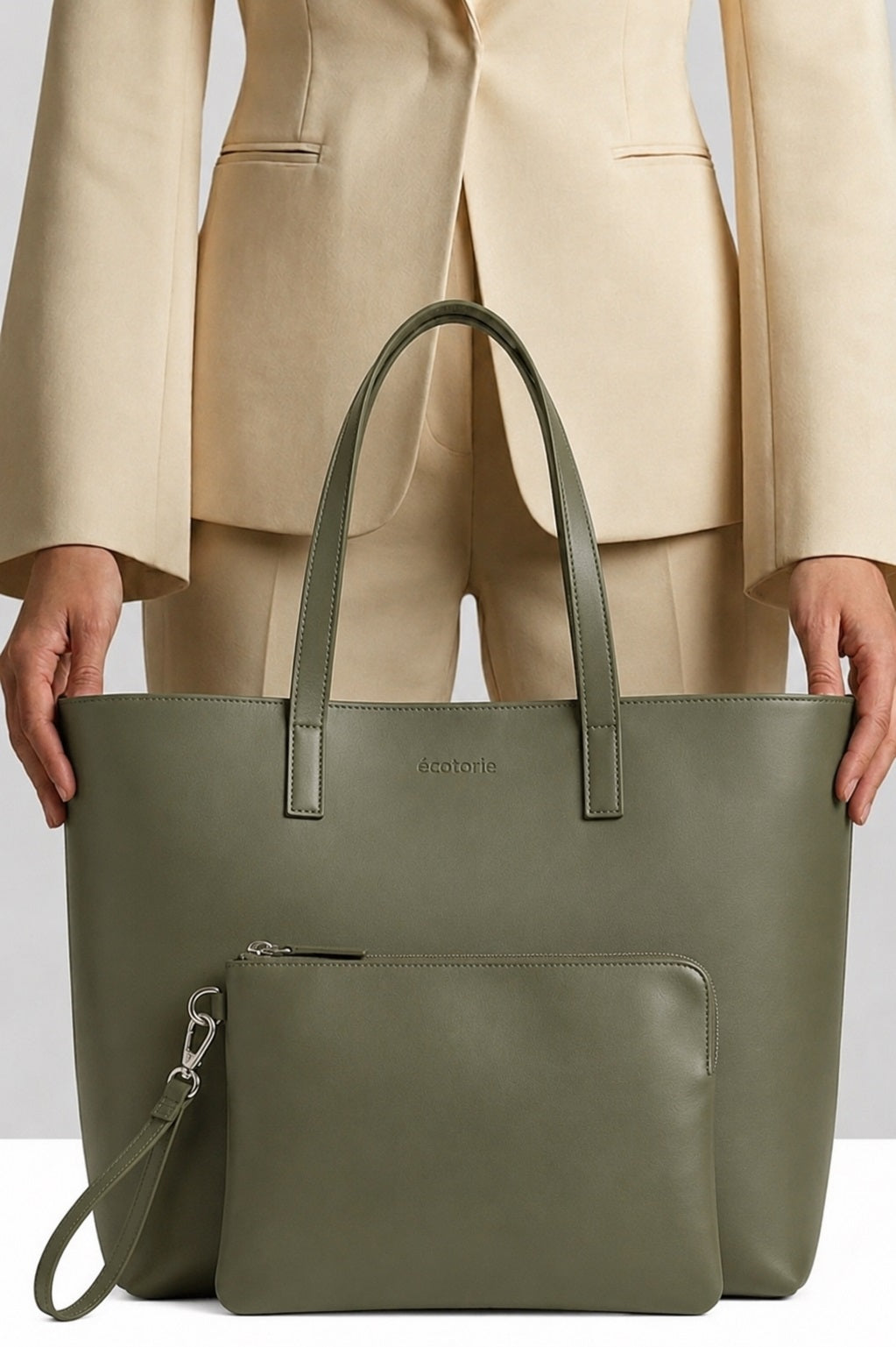 Ecotorie Agatha Leather Tote Bag-Dark Moss