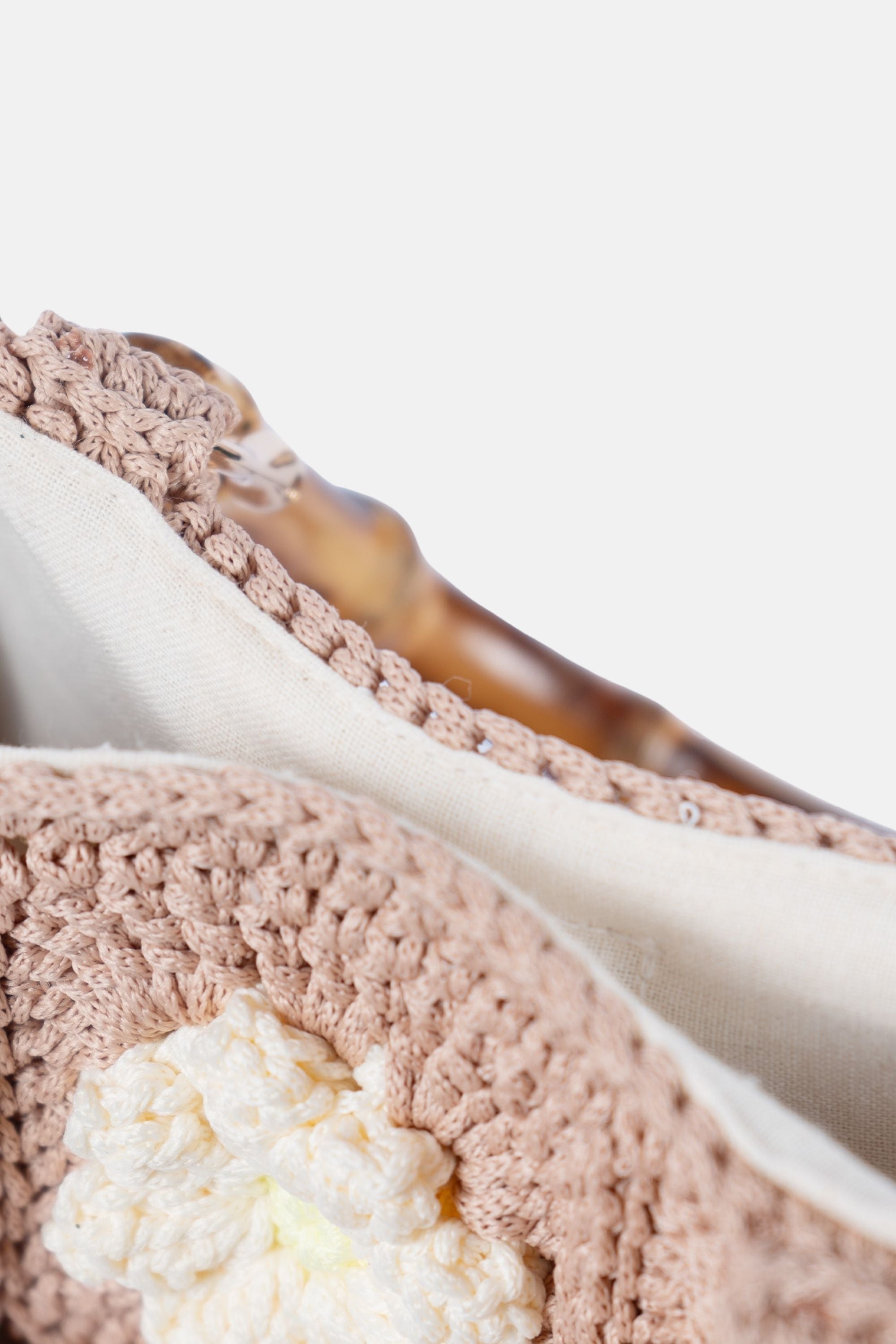 Jelavu - Blossom Crochet Crossbody Bag with Bamboo Handle - Beige / Daisy