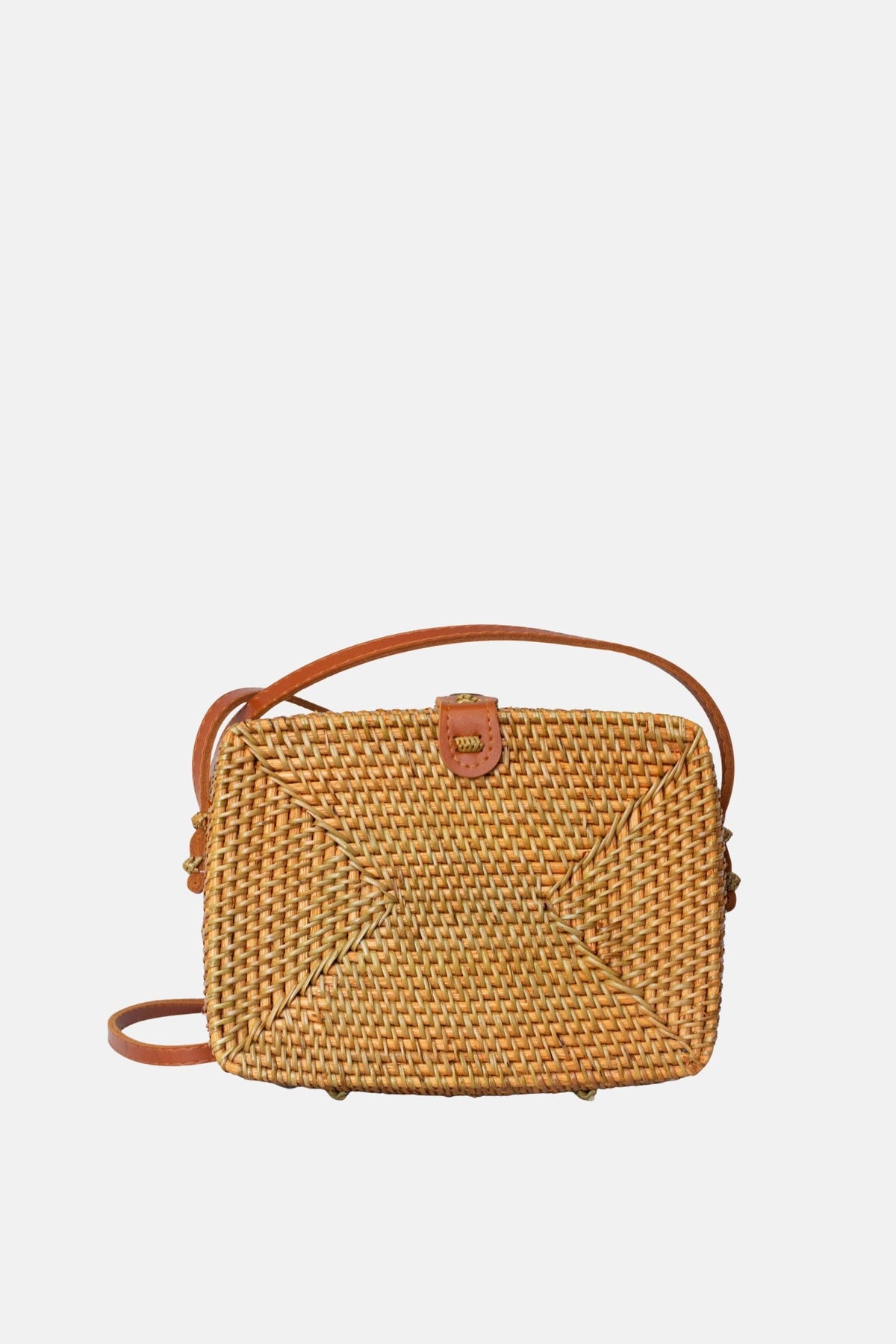 Rae Rattan Small Crossbody Bag - Tan
