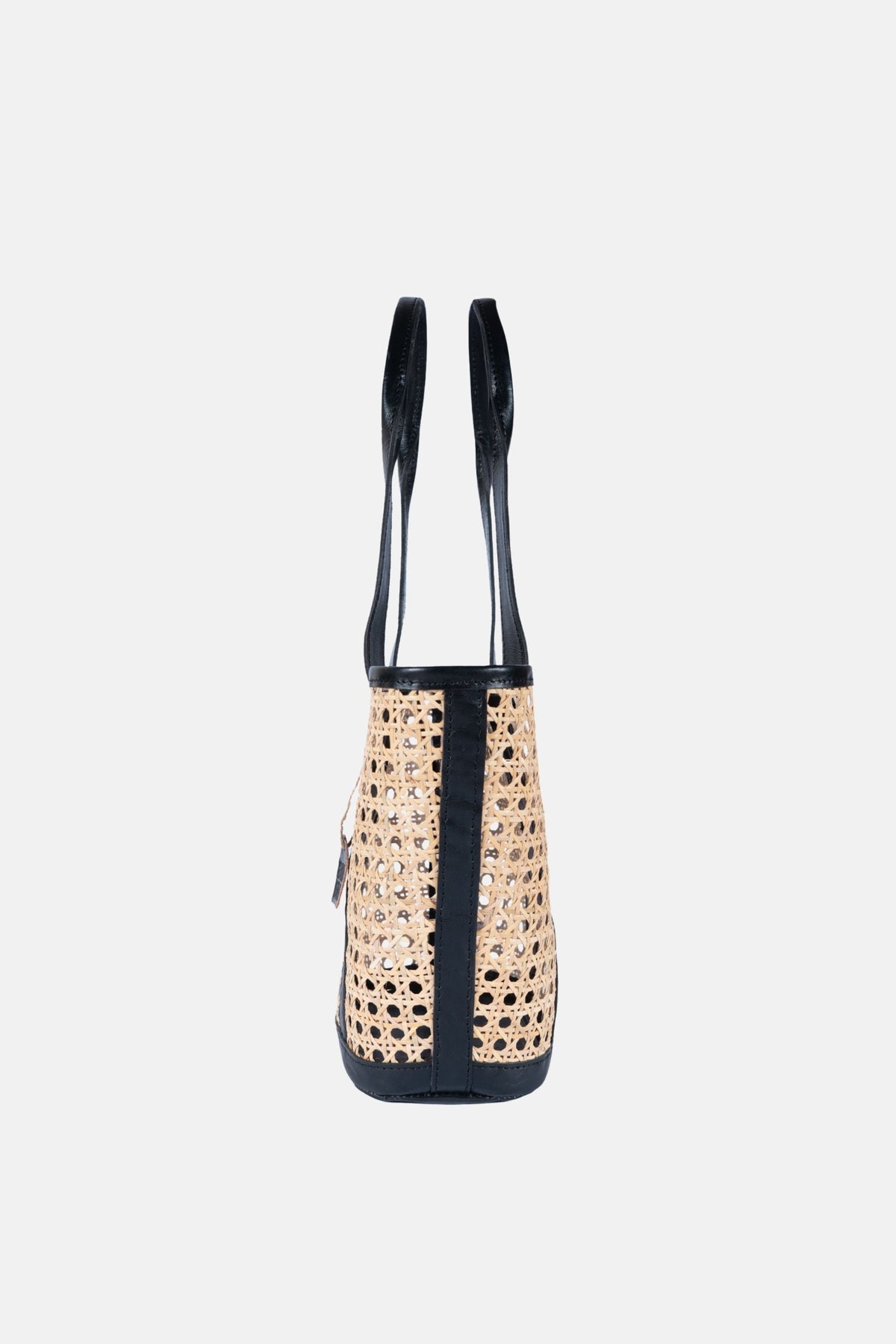 Sandi Rattan Top Handle Satchel - Black Leather