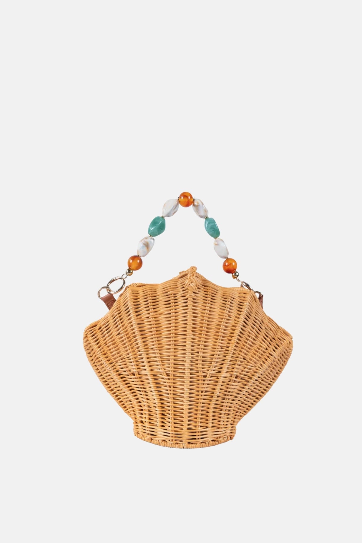 Shelly Gems Beaded Top Handle Satchel Rattan Crossbody Bag