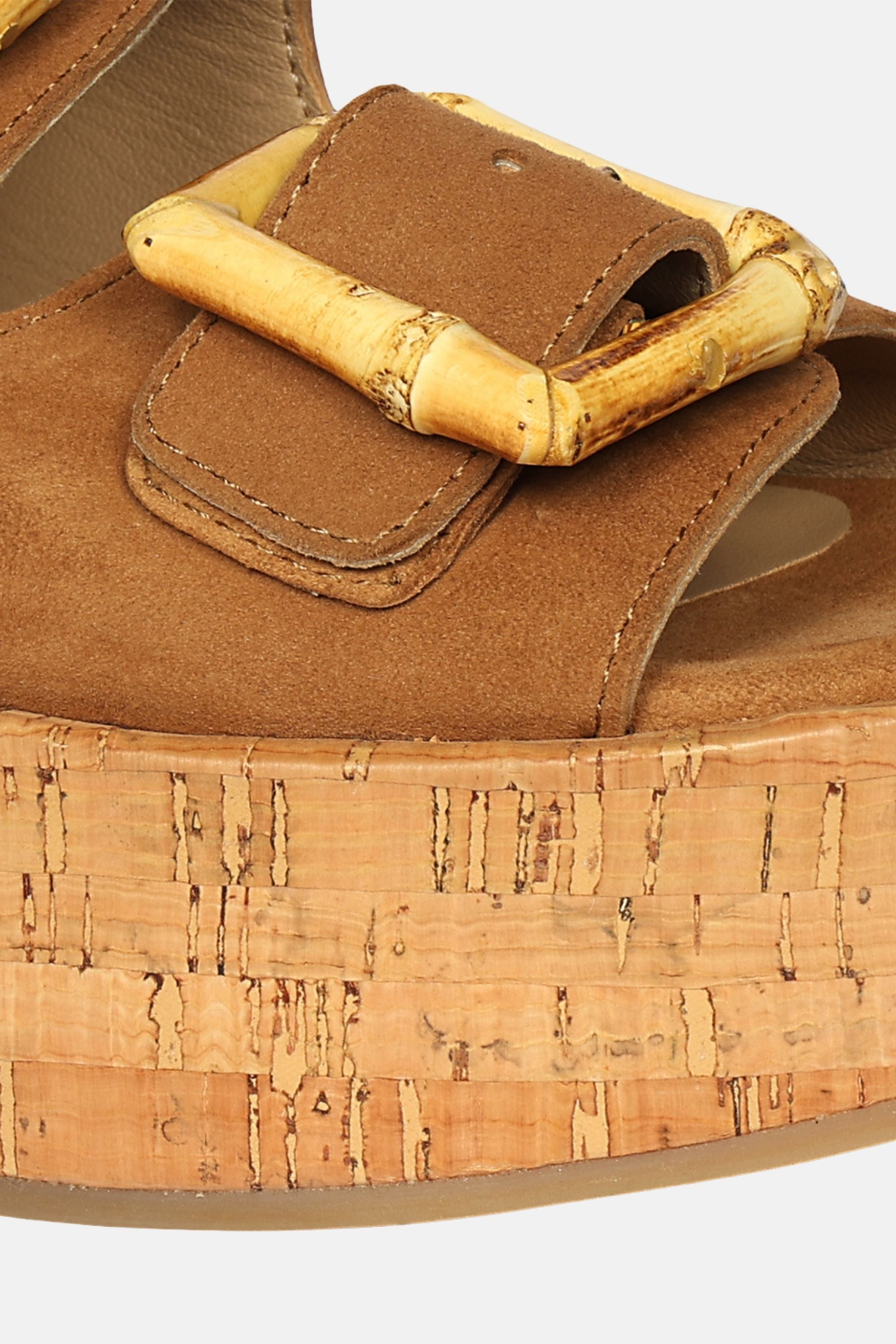 Jelavu - Corkie Platform Sandals with Bamboo Buckle - Cognac Suede