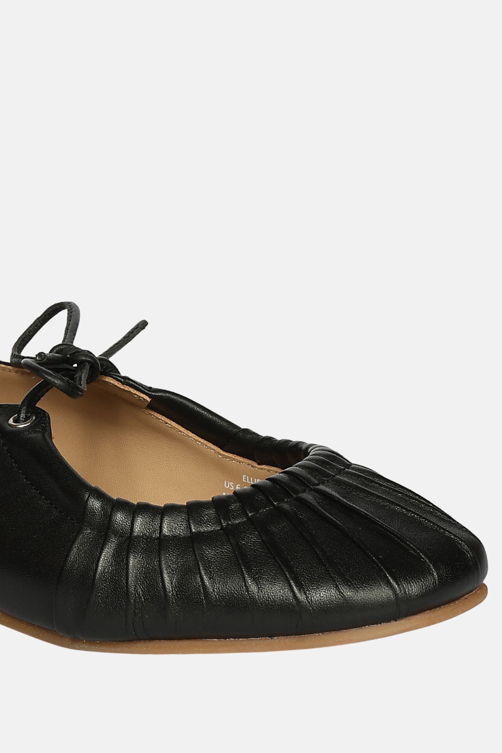 Jelavu - Ellie Ruched Lace-up Ballerina - Black Leather