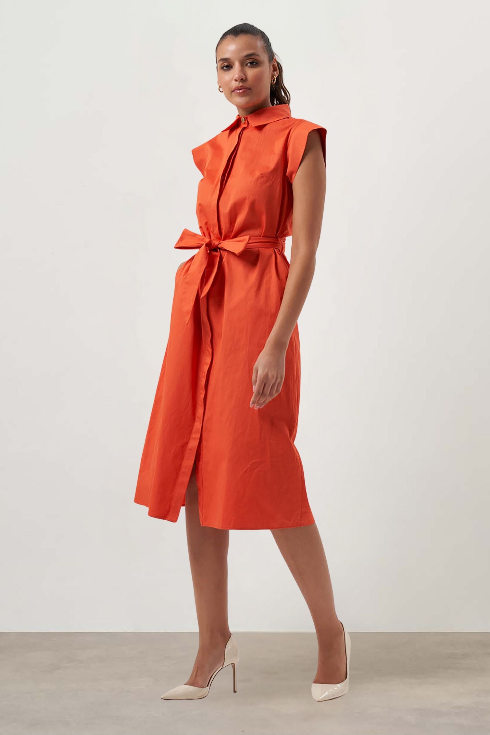 Mizalle Belted Sleevless Midi Pomegranate Flower Dress