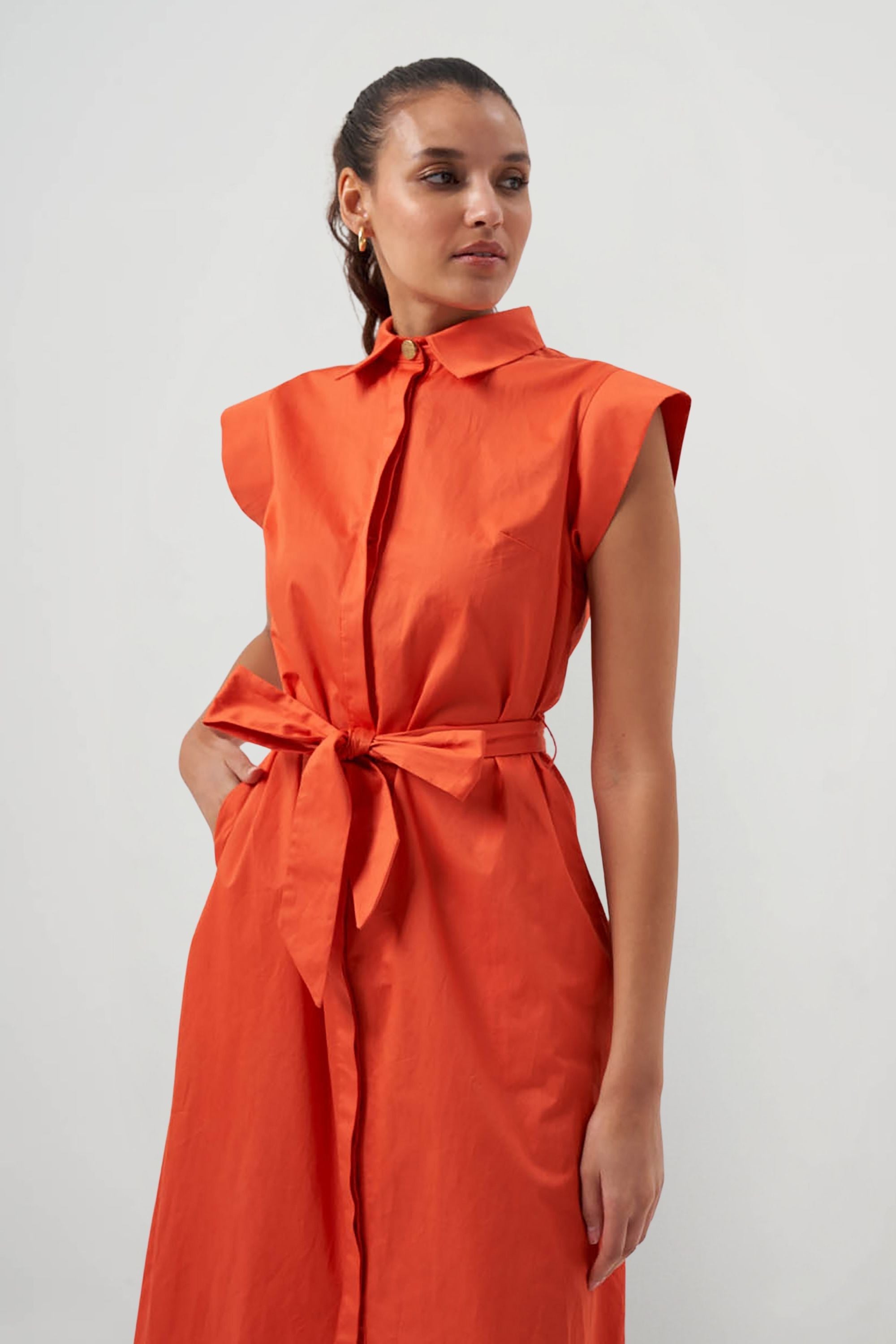 Mizalle Belted Sleevless Midi Pomegranate Flower Dress