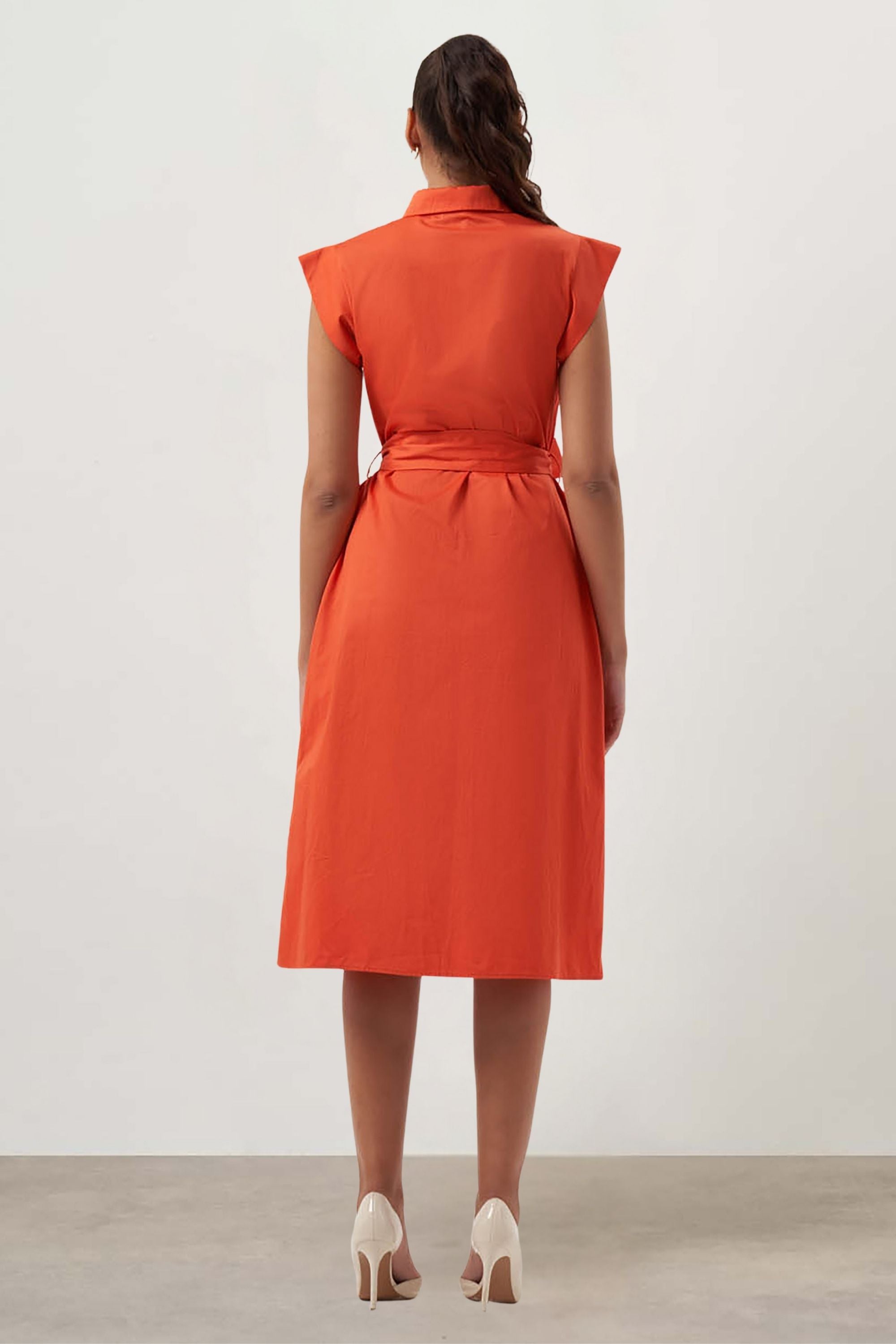 Mizalle Belted Sleevless Midi Pomegranate Flower Dress