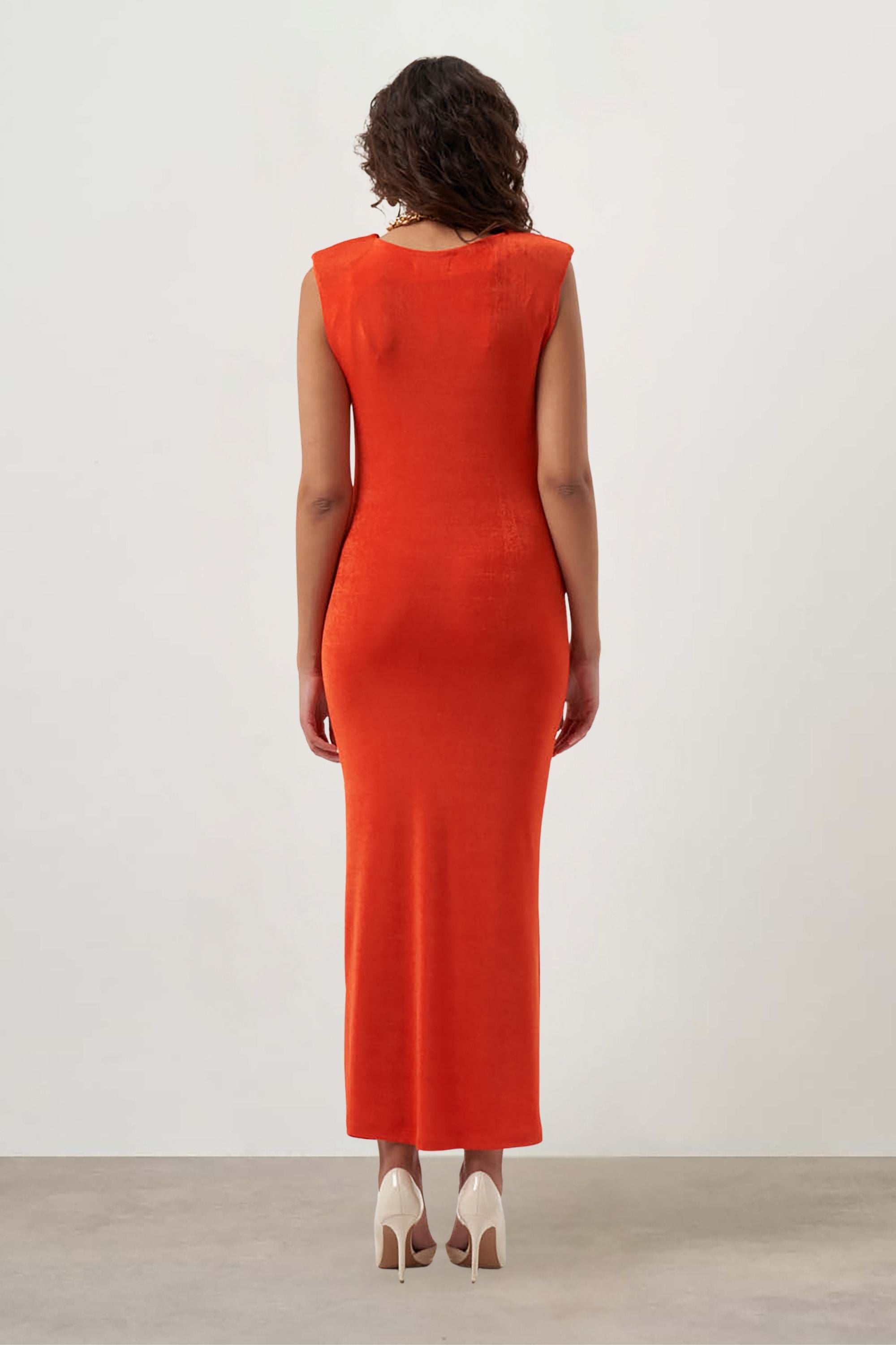 Mizalle Sleeveless Gathered Dress Orange Apparel